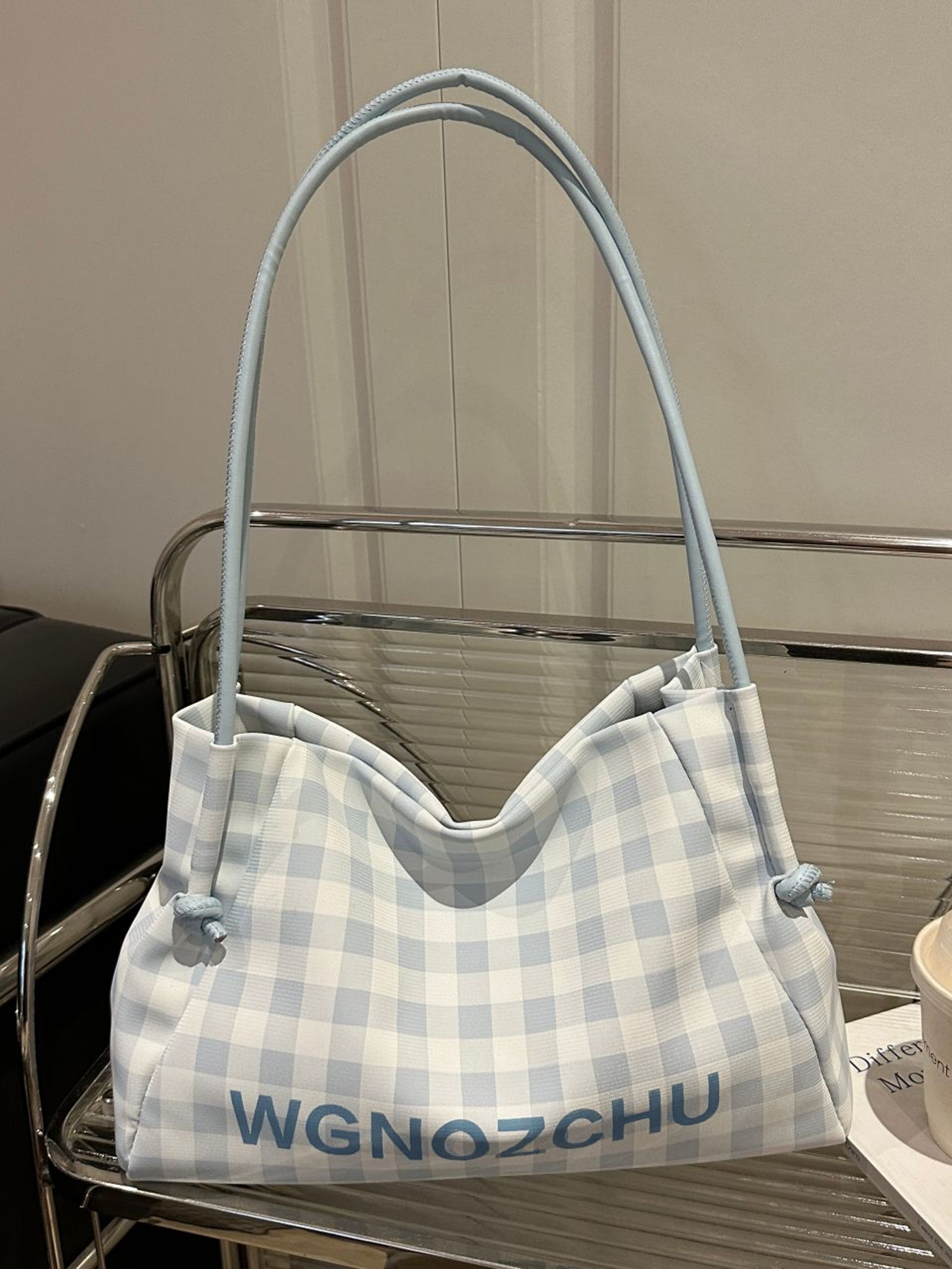 Blue Gingham Shoulder Bag