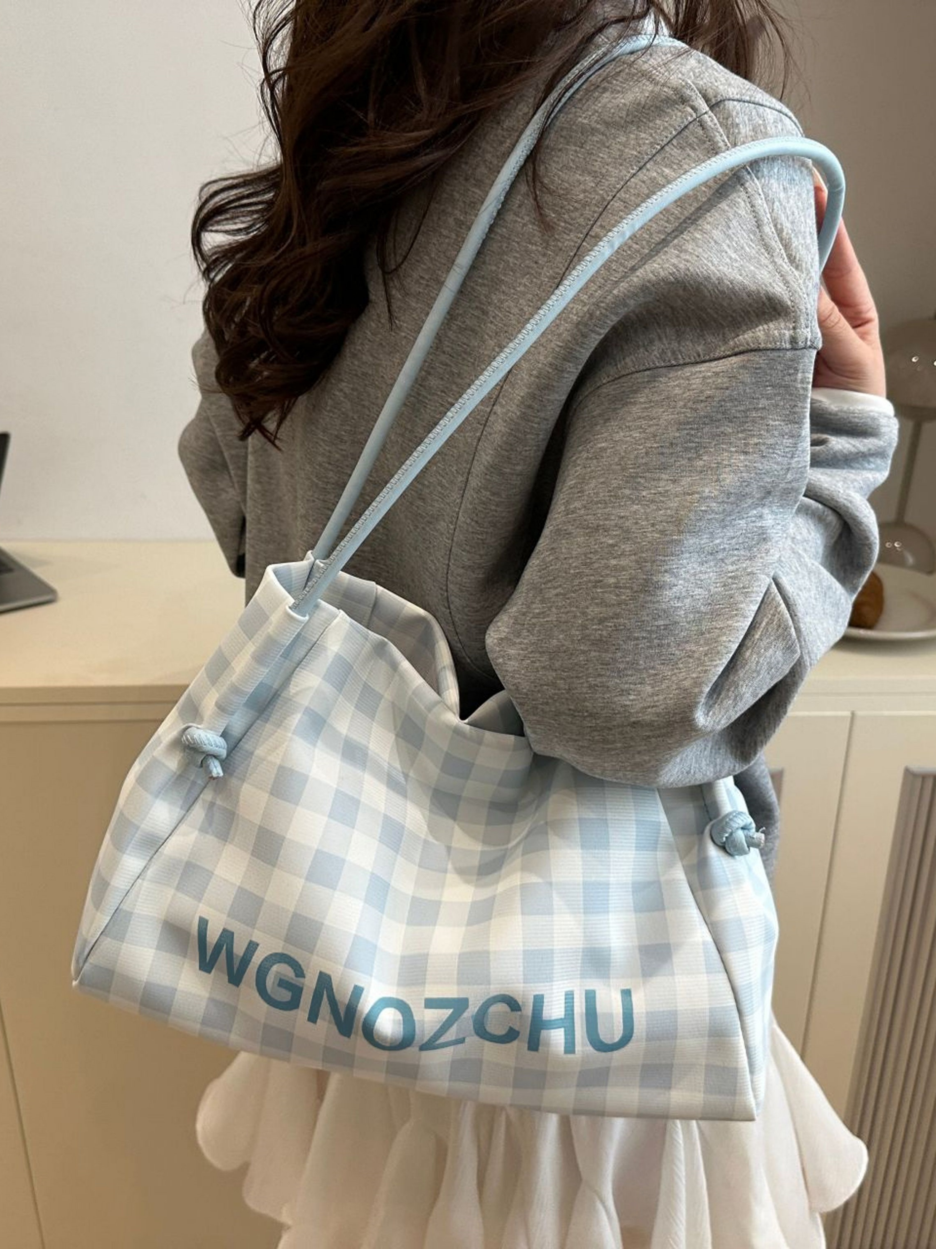 Blue Gingham Shoulder Bag