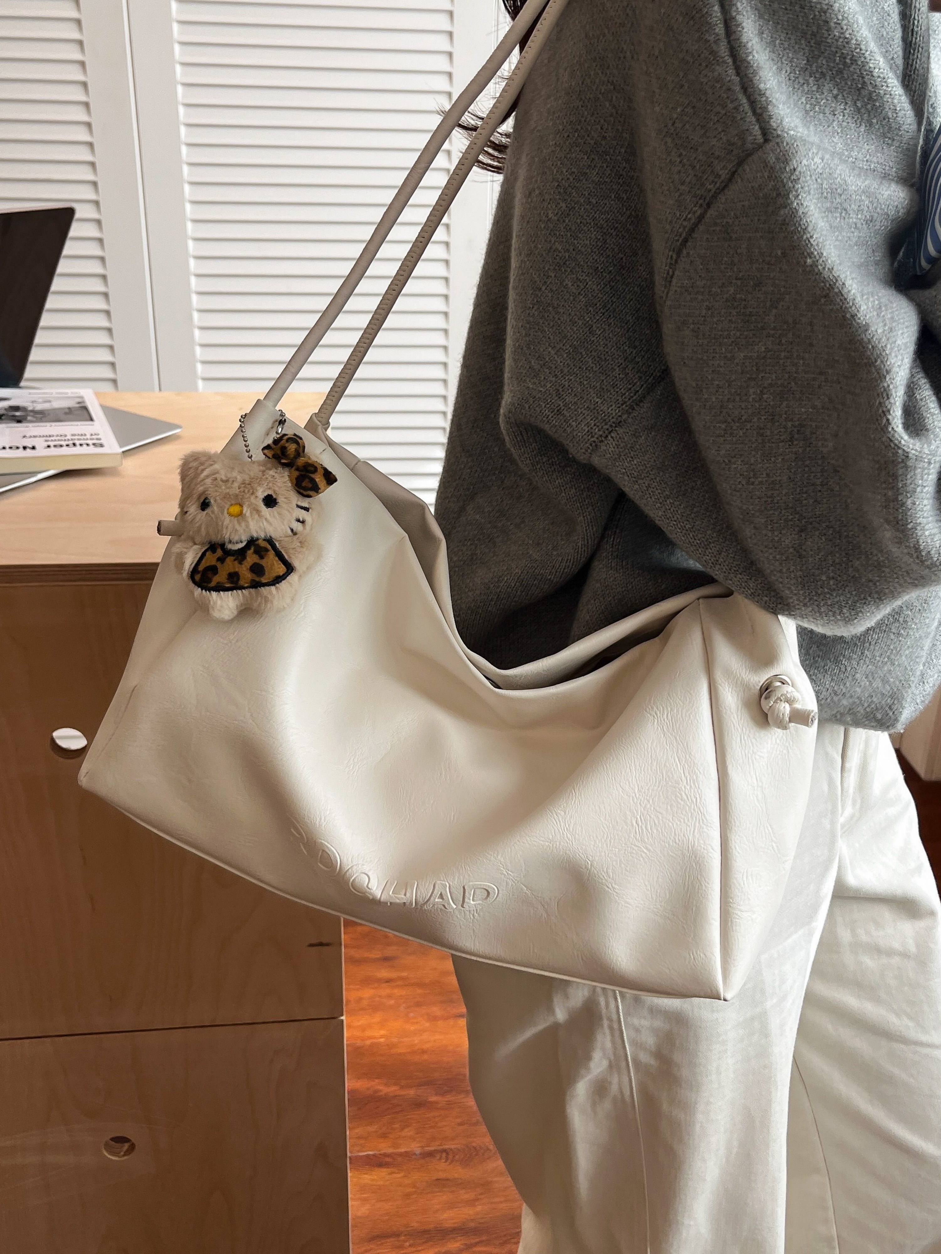 White Faux Leather Shoulder Bag