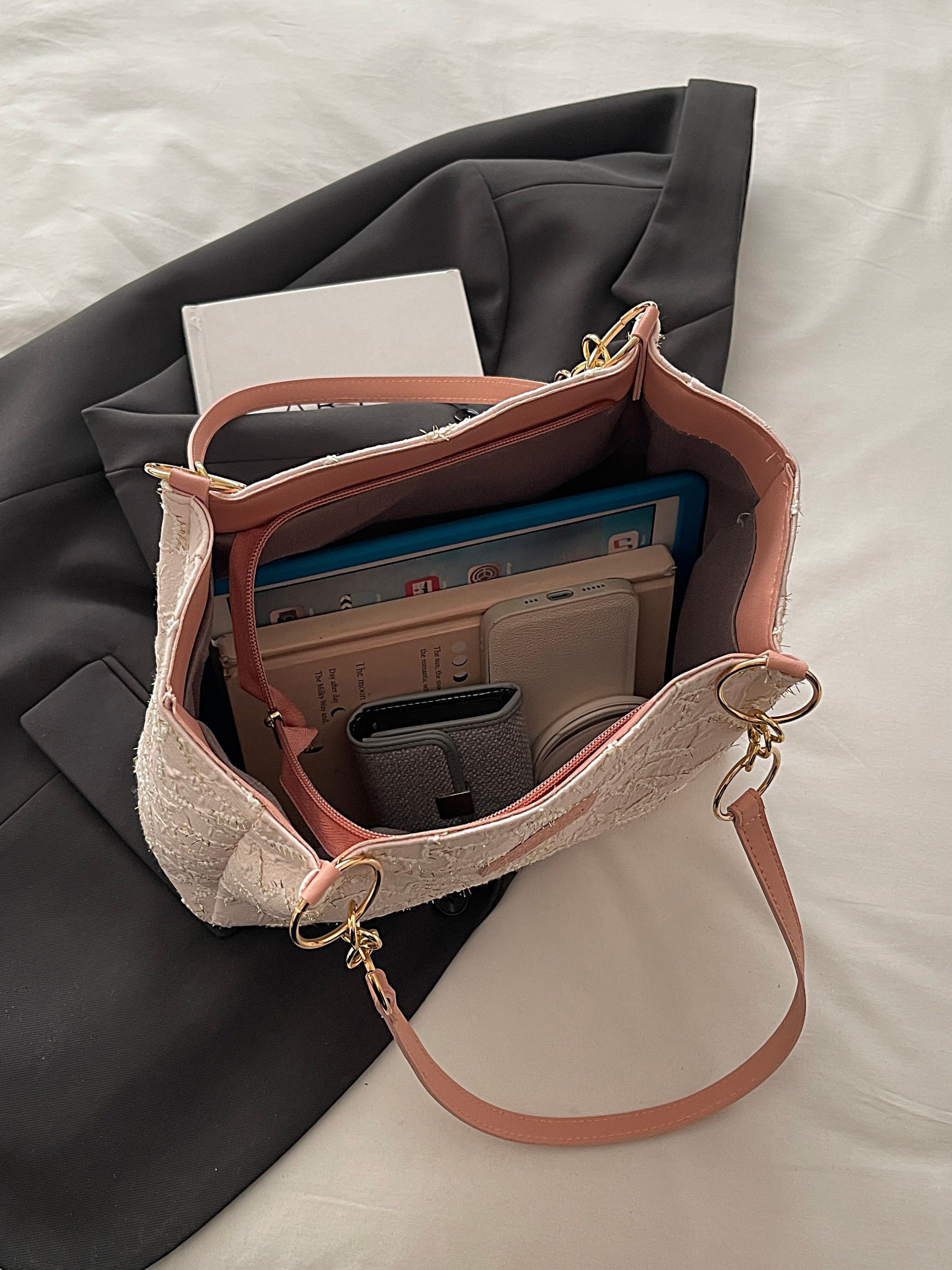 Pink Embroidered Shoulder Bag with Cloud Charm