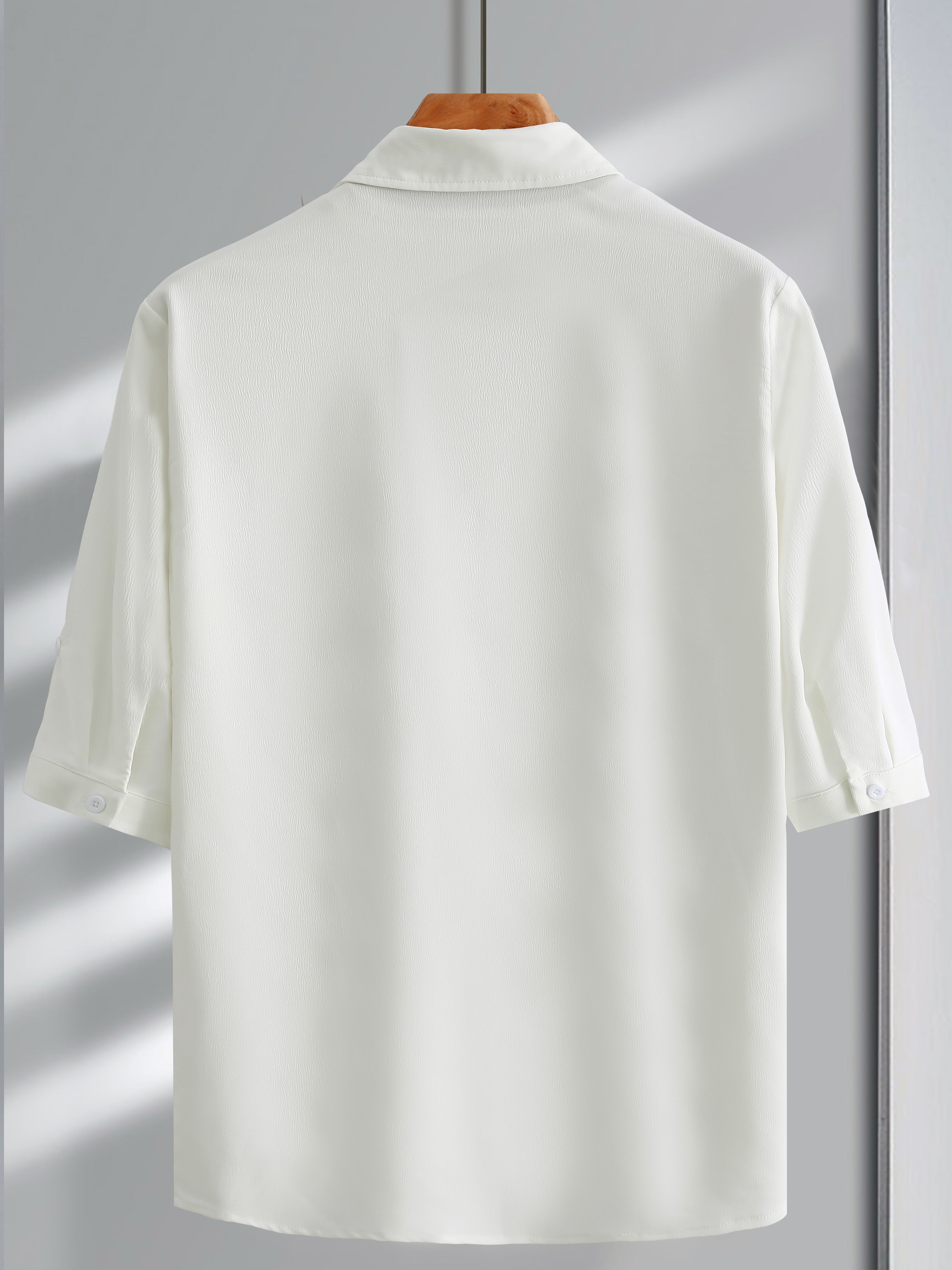Men Beige Textured Shirt with Rolled Sleeves