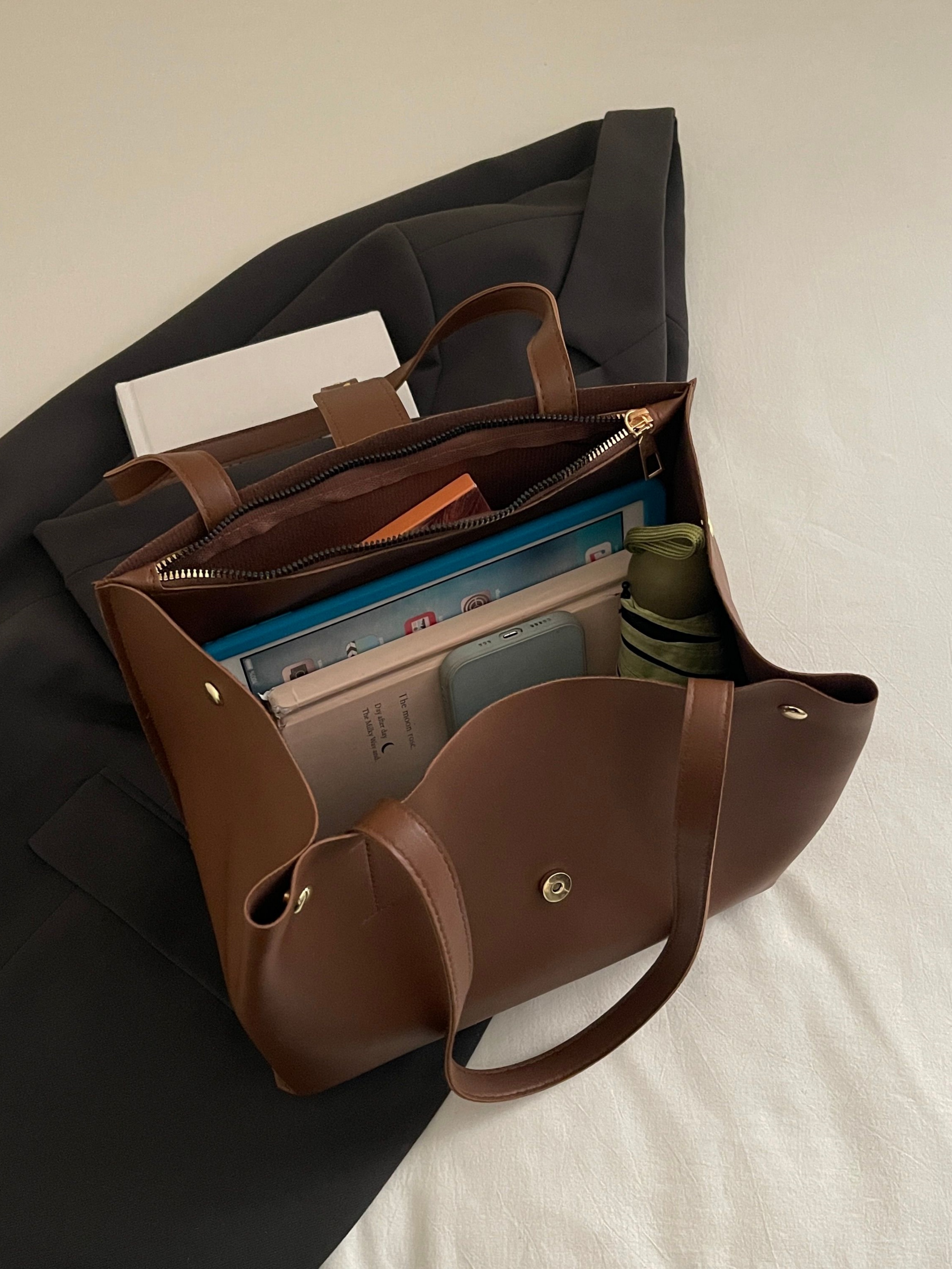 Coffee Brown Shoulder Bag with Buckle Detail