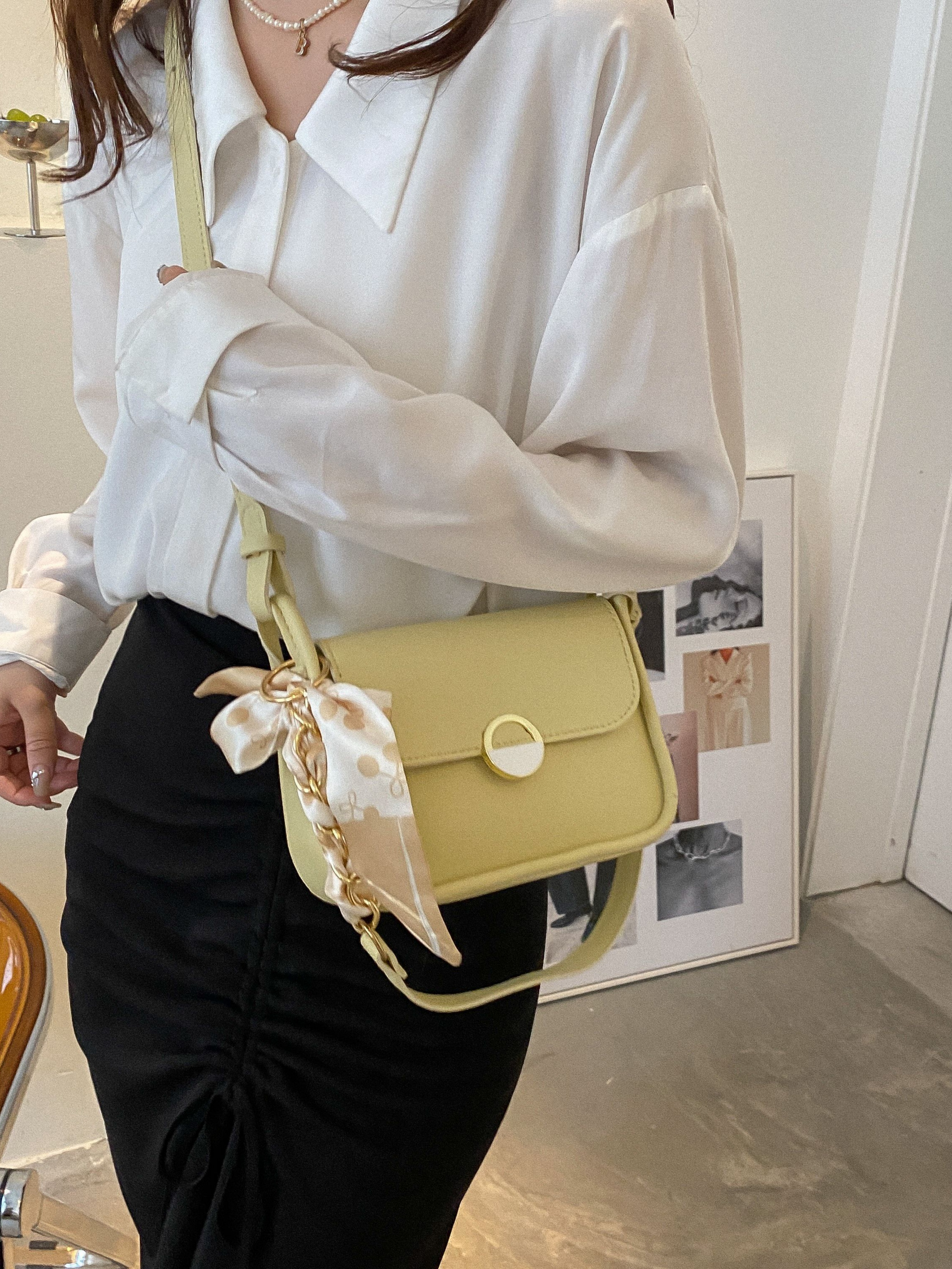 Yellow Shoulder Bag with Bow Detail