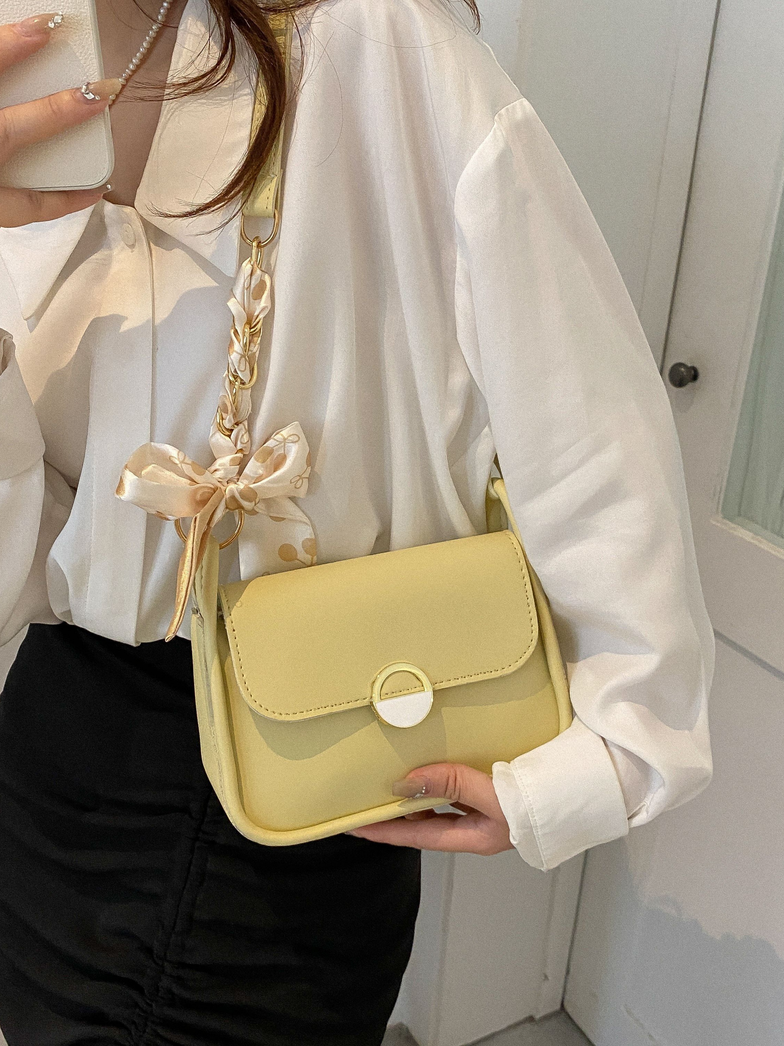 Yellow Shoulder Bag with Bow Detail