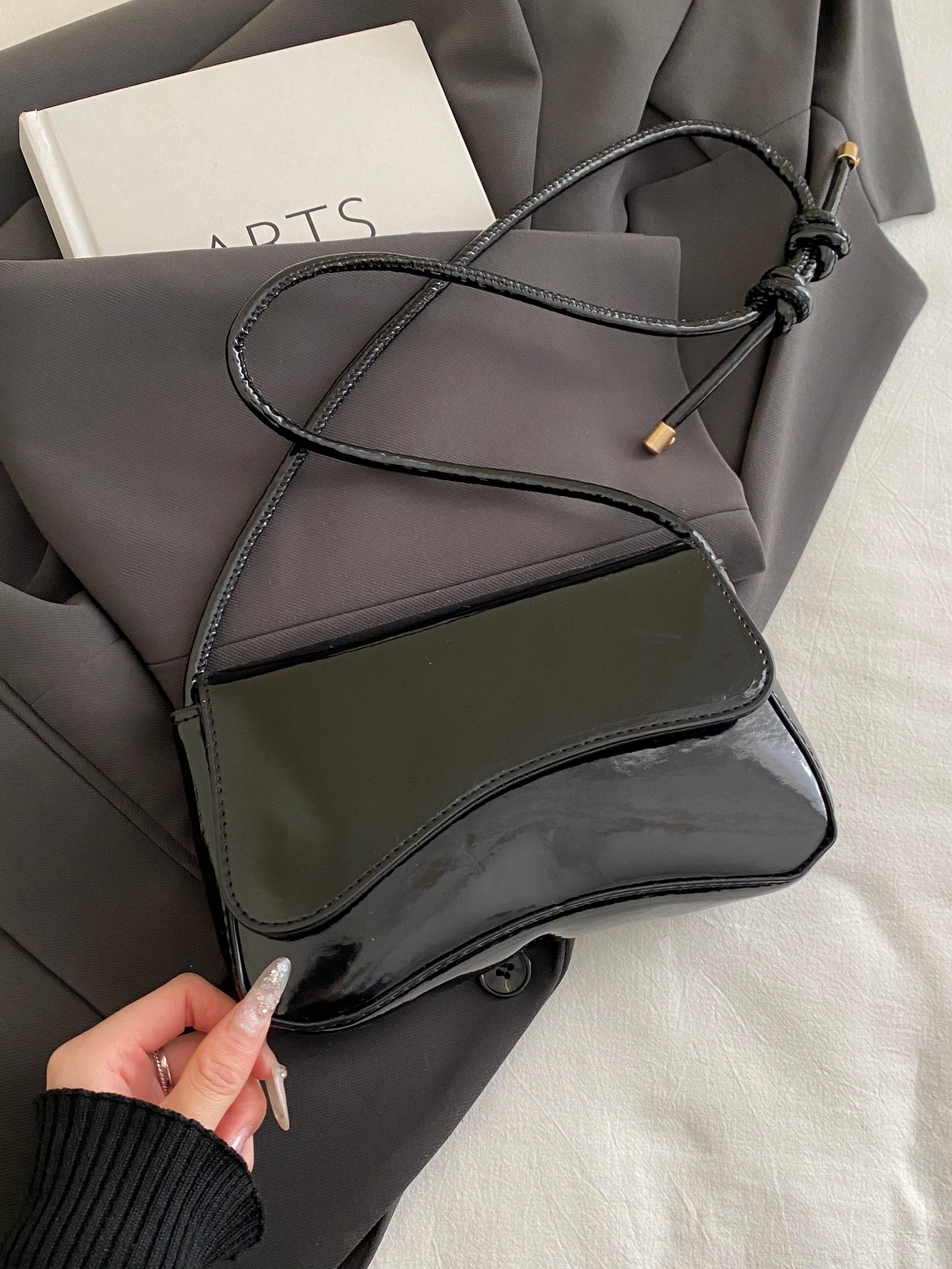 Black Faux Leather Shoulder Bag