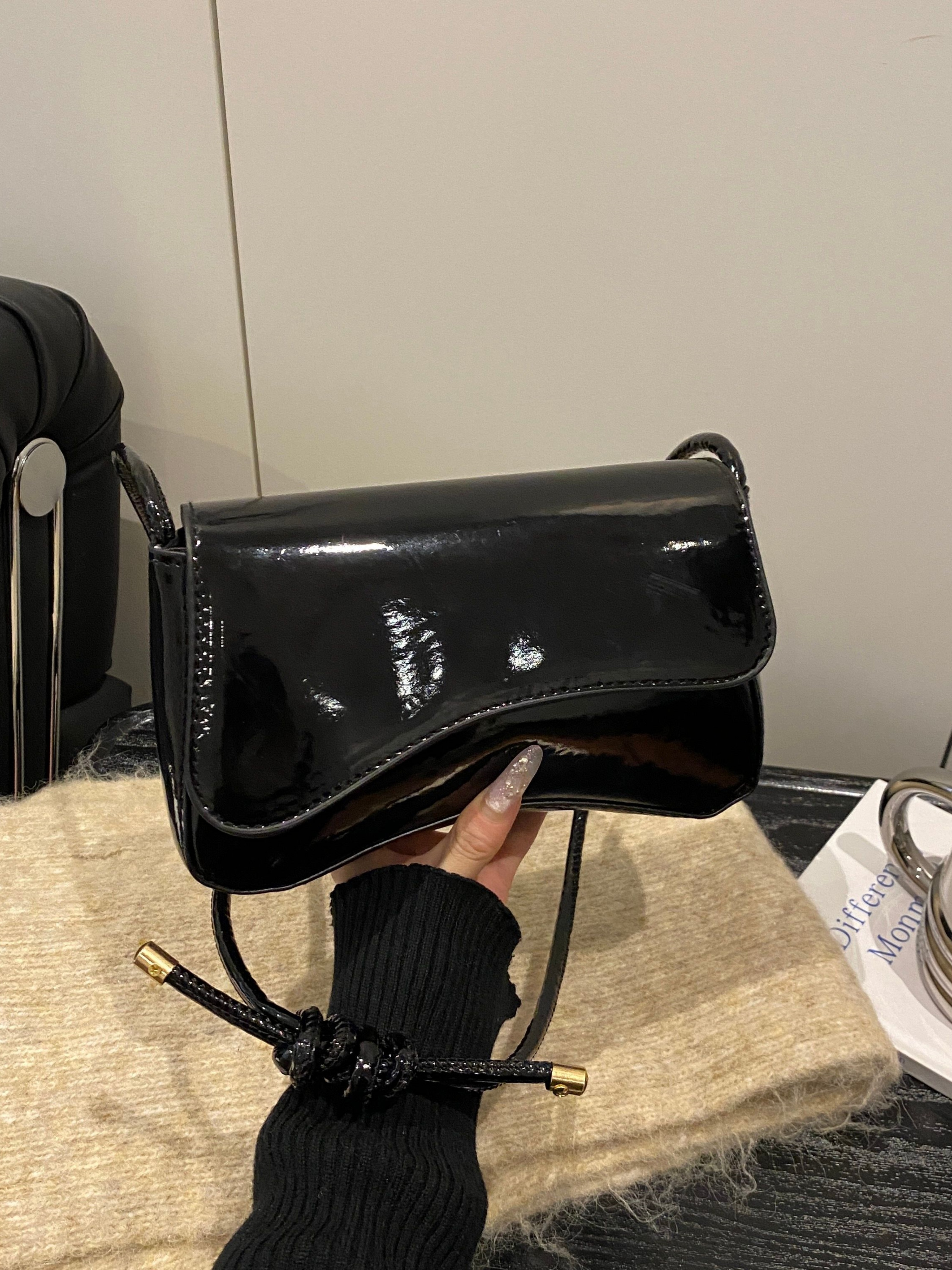 Black Faux Leather Shoulder Bag