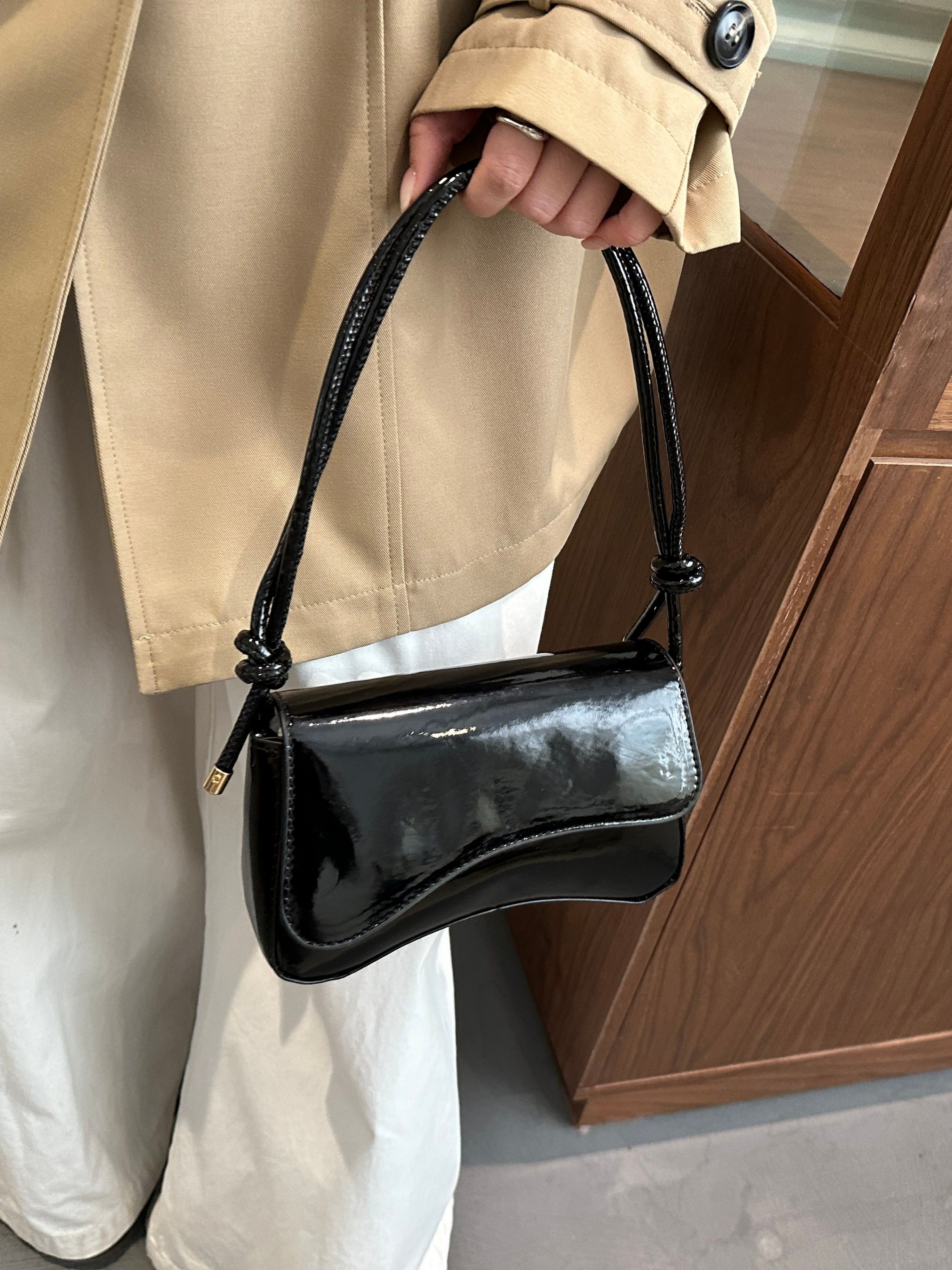 Black Faux Leather Shoulder Bag