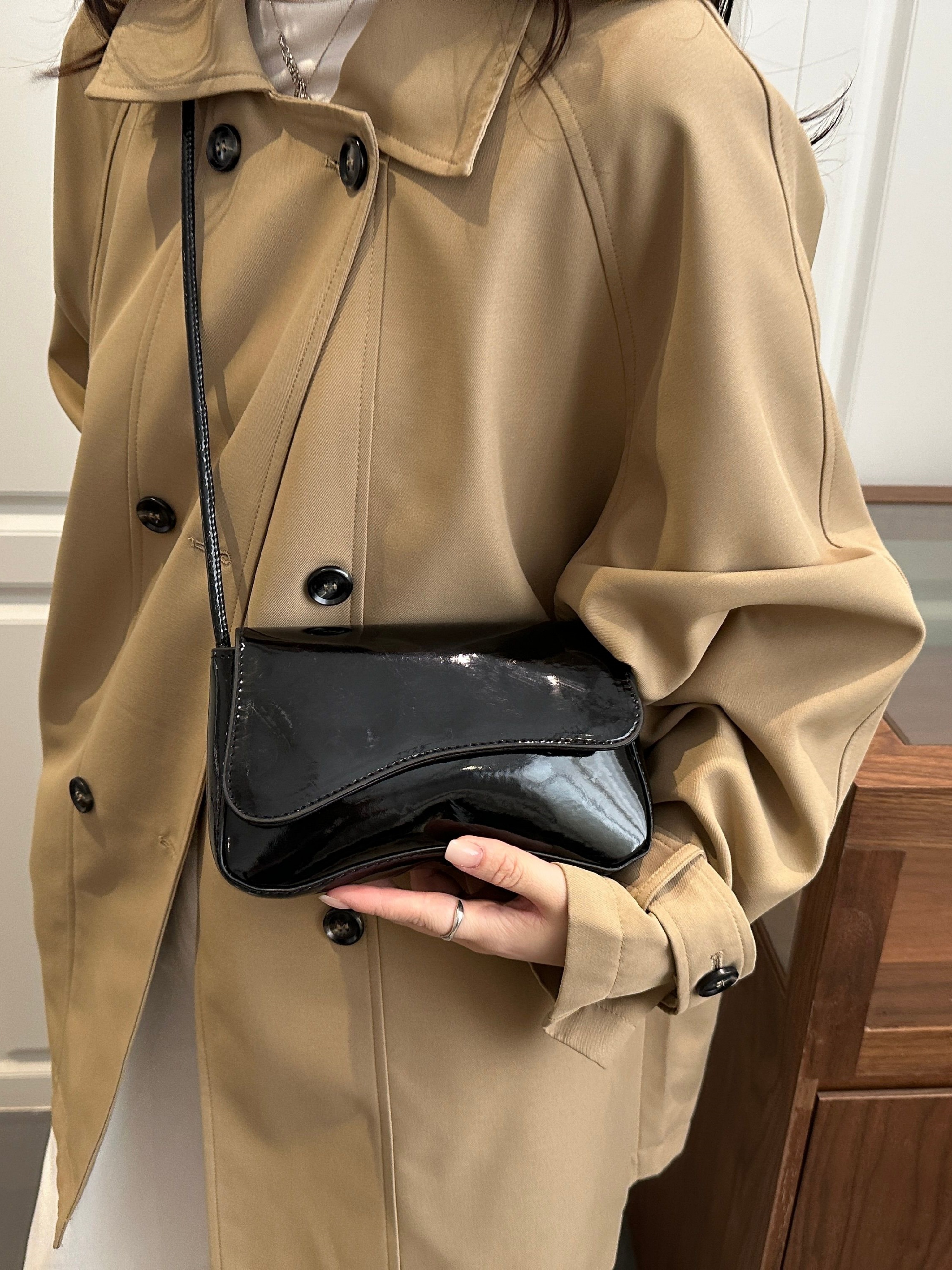 Black Faux Leather Shoulder Bag