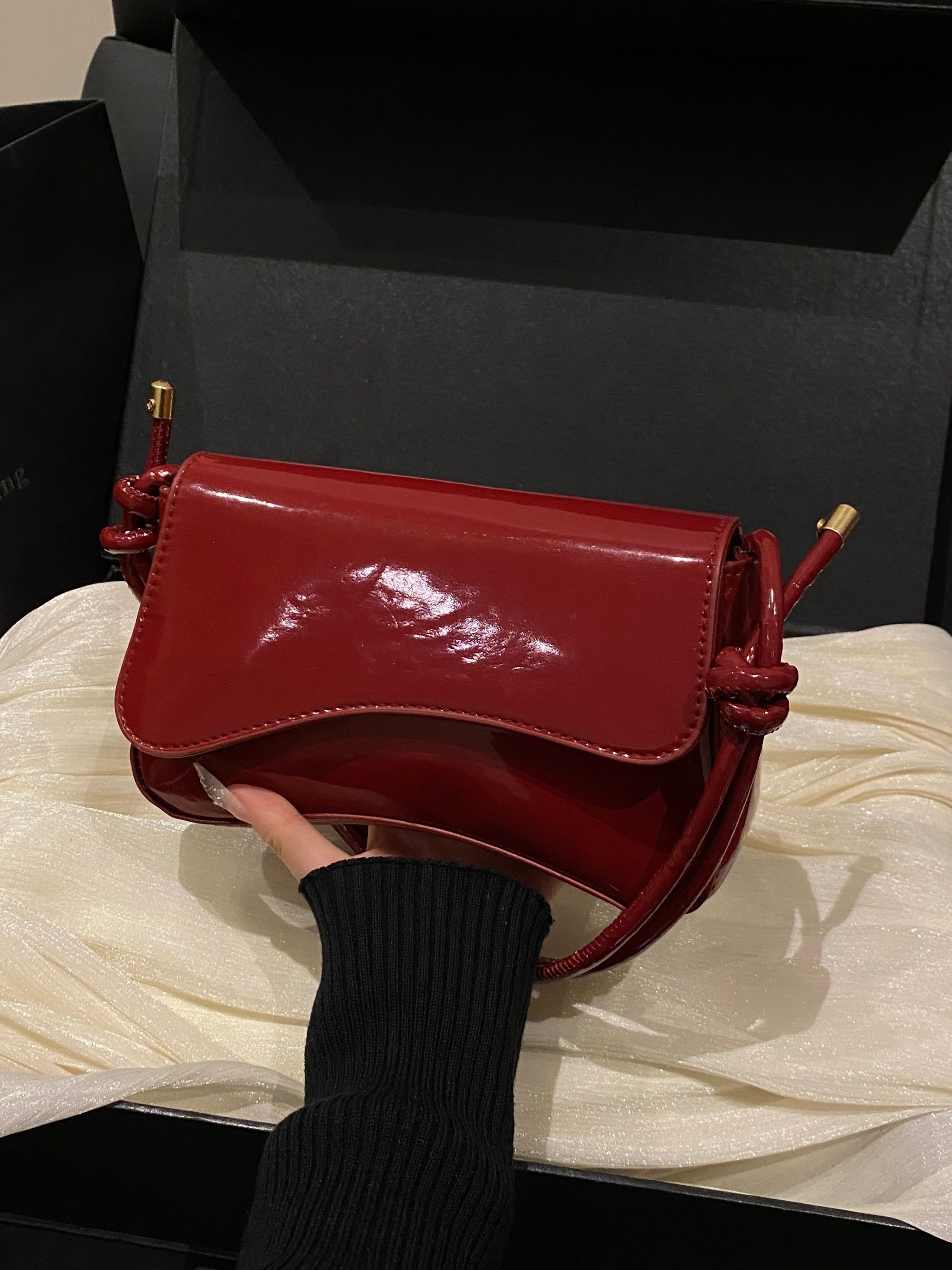 Red Faux Leather Shoulder Bag