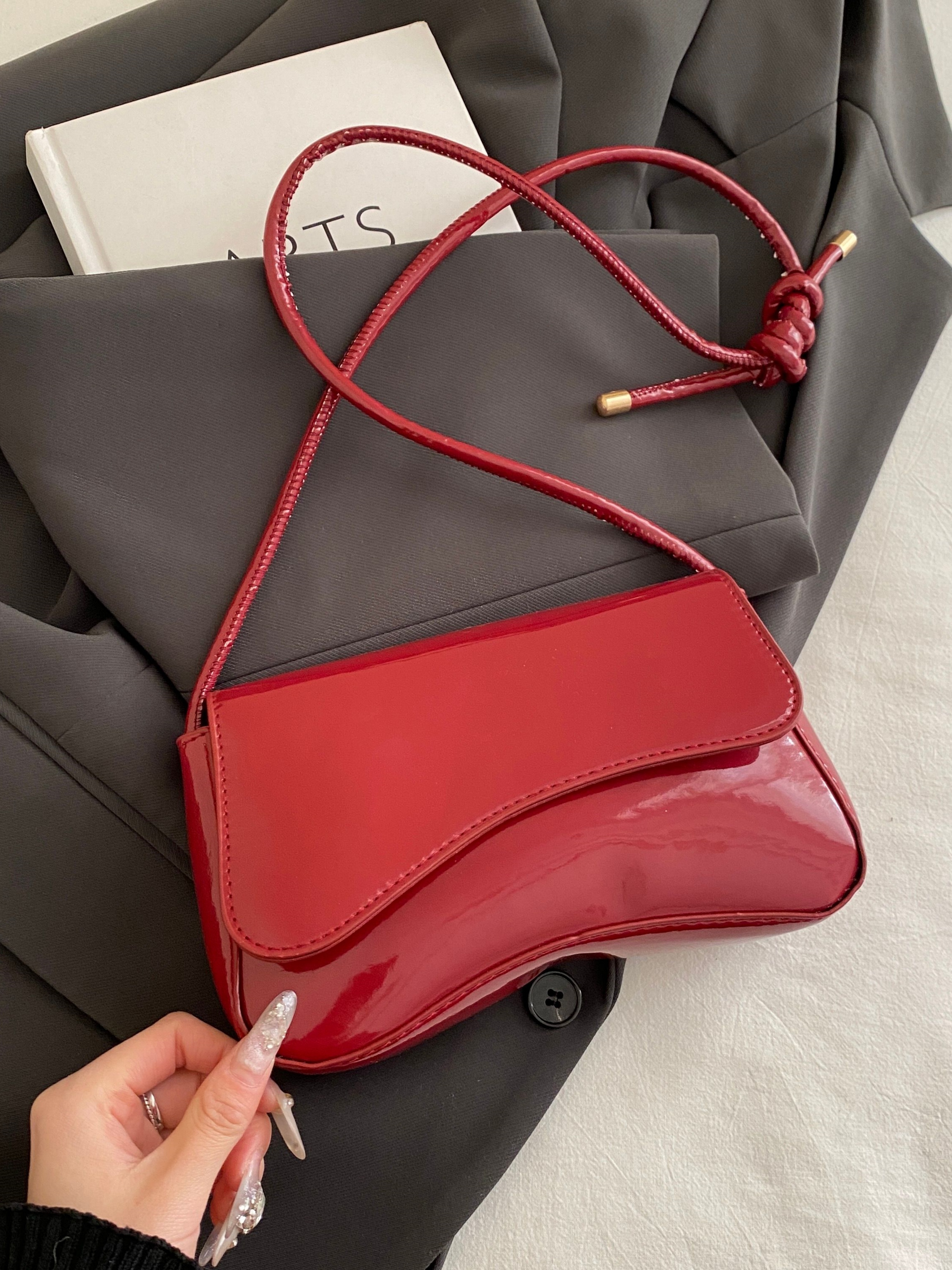 Red Faux Leather Shoulder Bag