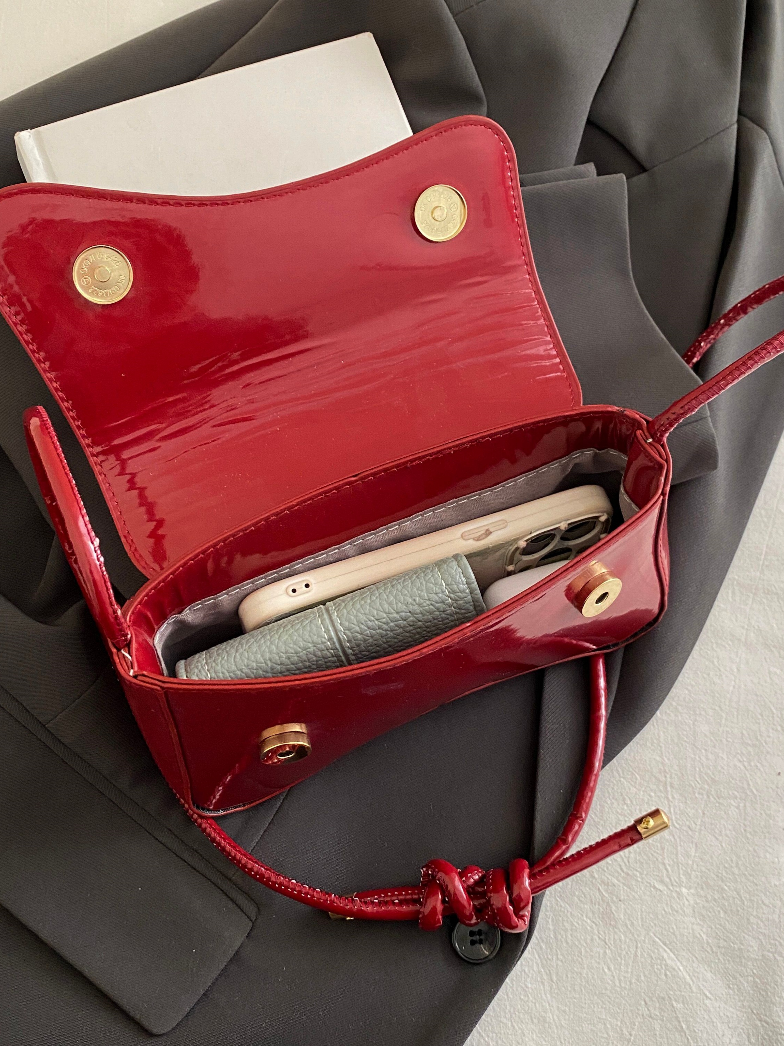 Red Faux Leather Shoulder Bag