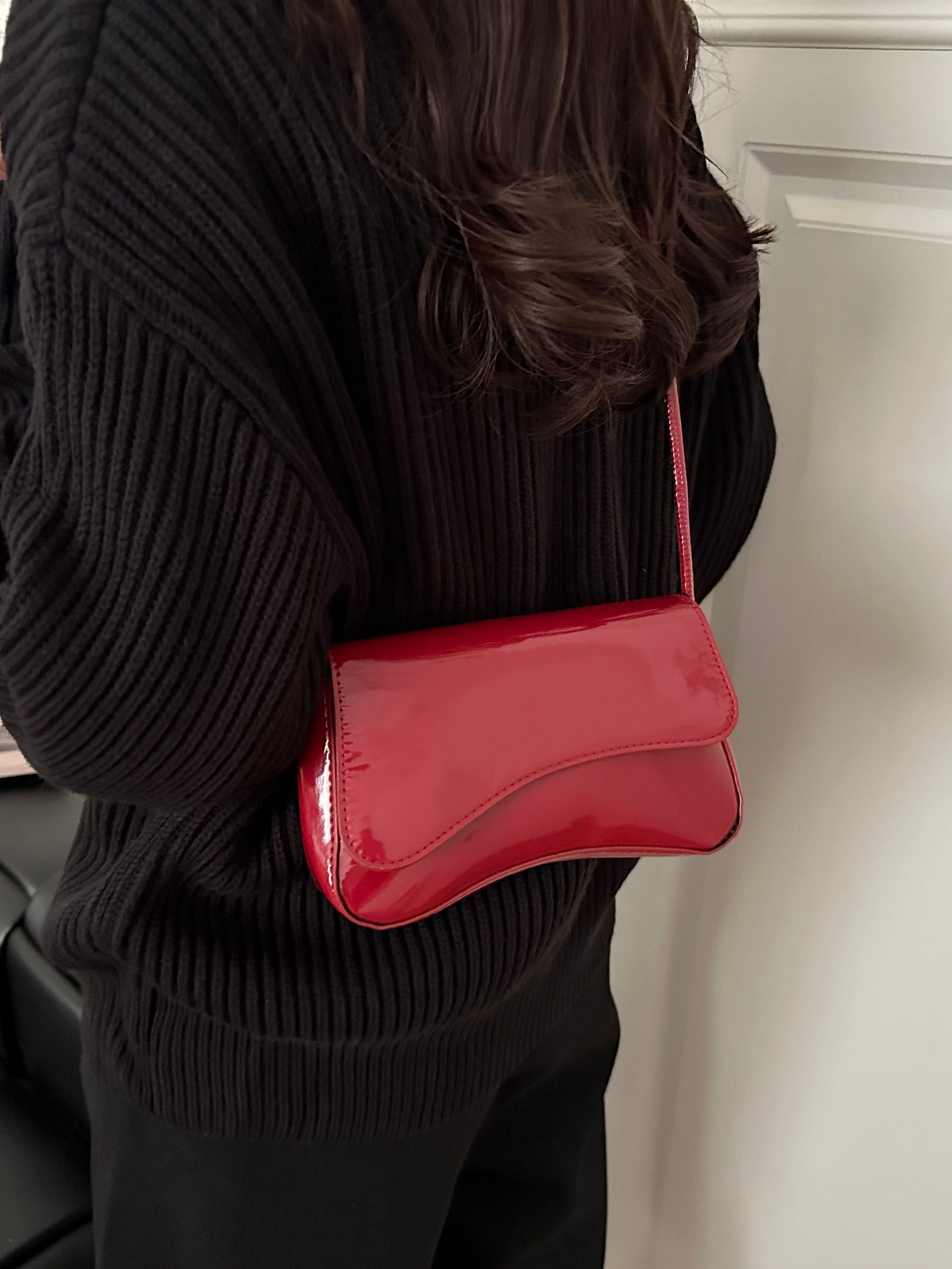Red Faux Leather Shoulder Bag