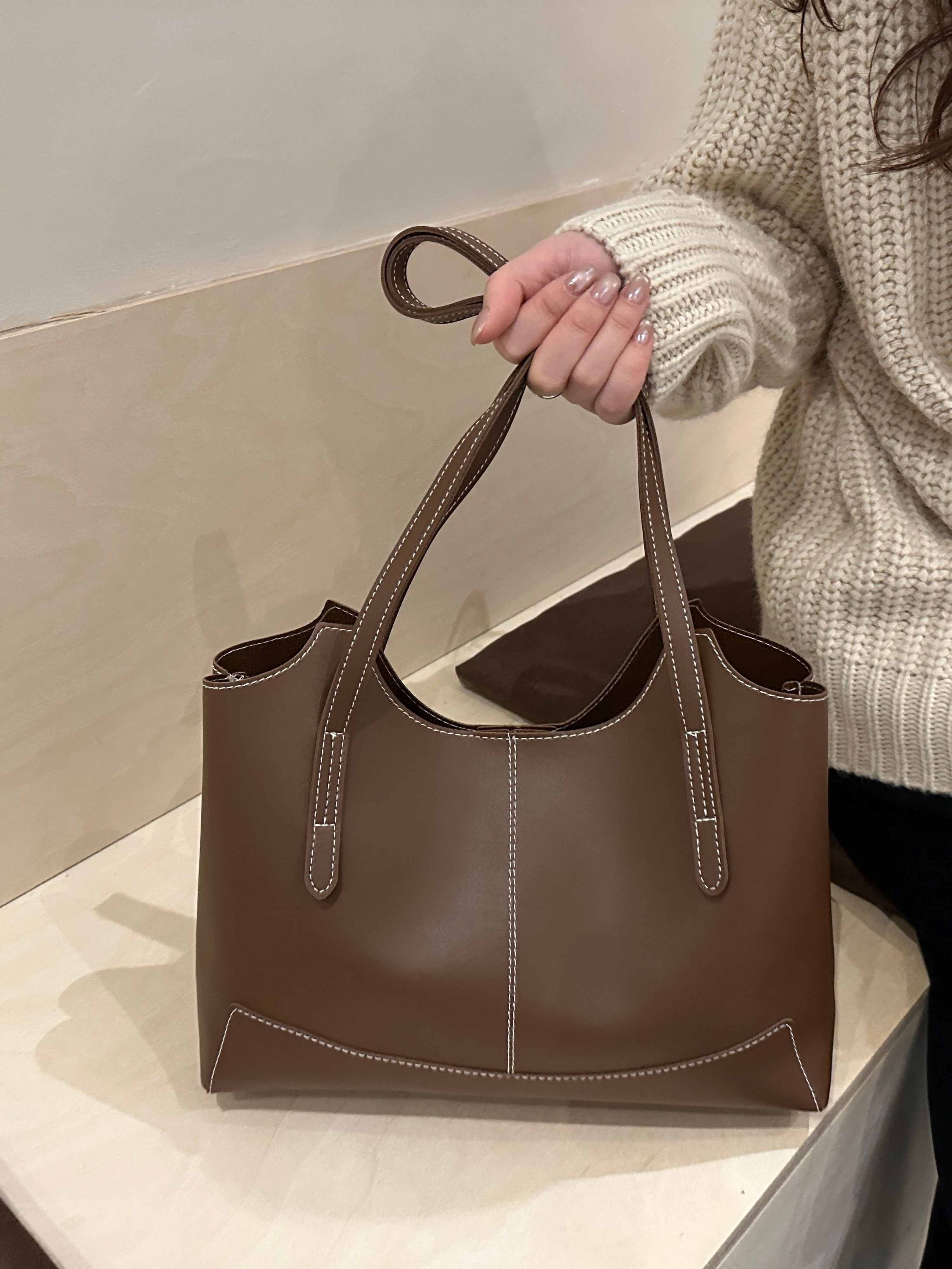 Coffee Brown Solid Shoulder Bag