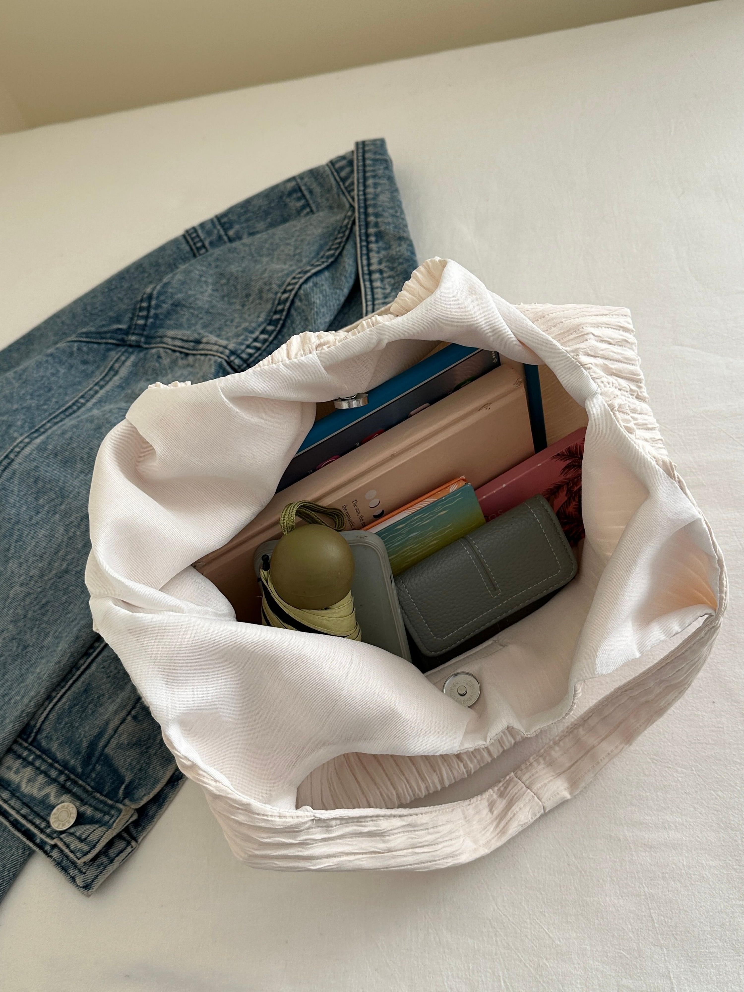 White Pleated Textured Shoulder Bag