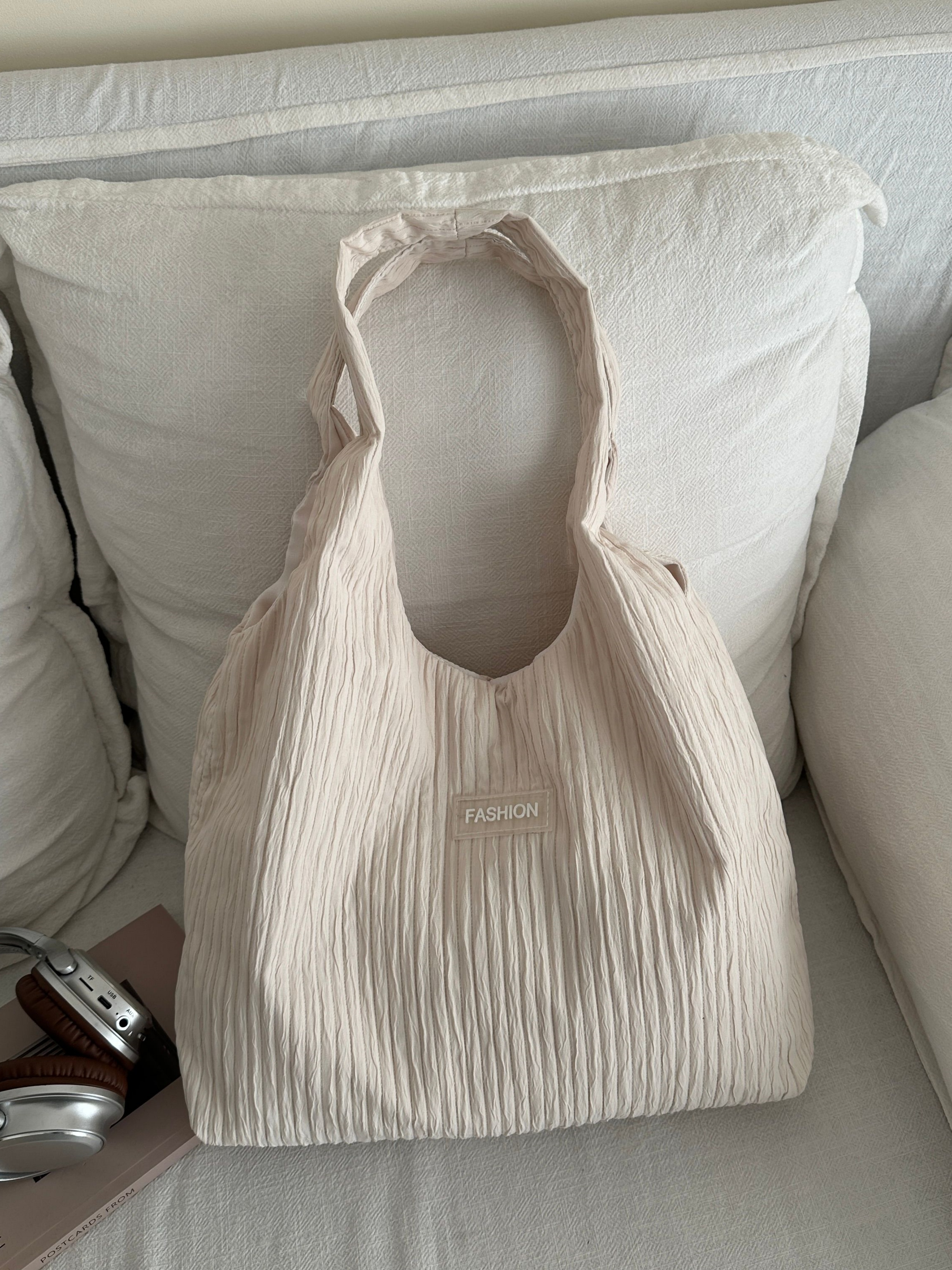 White Pleated Textured Shoulder Bag