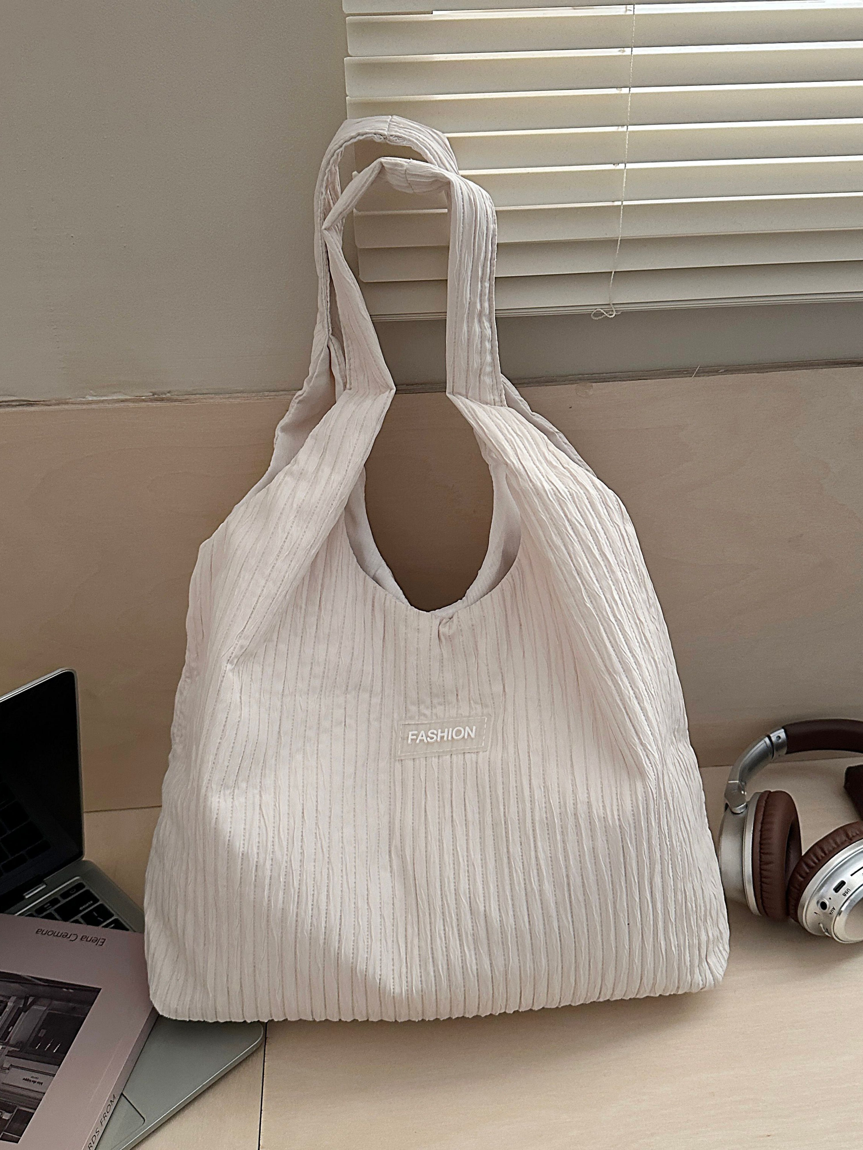 White Pleated Textured Shoulder Bag