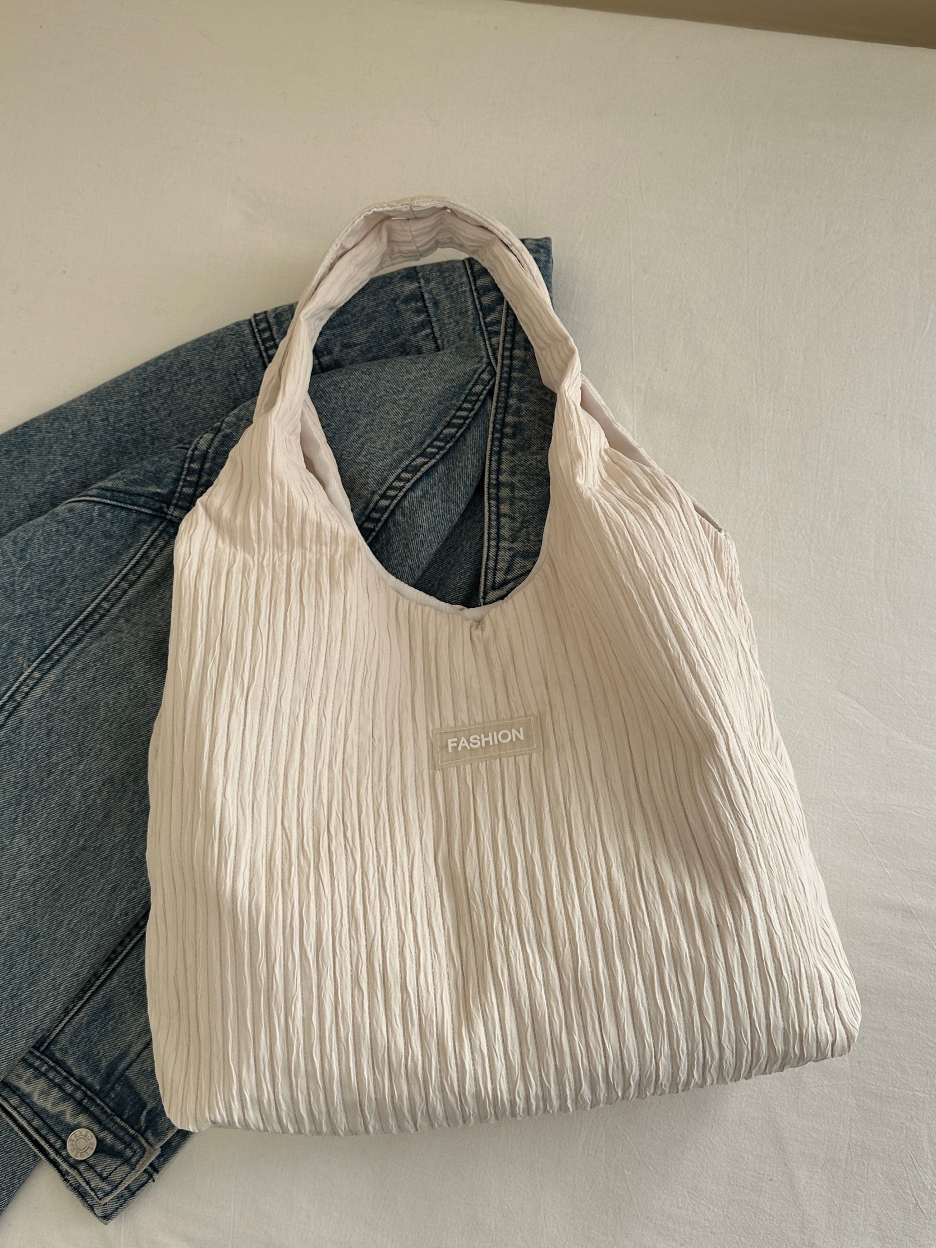 White Pleated Textured Shoulder Bag