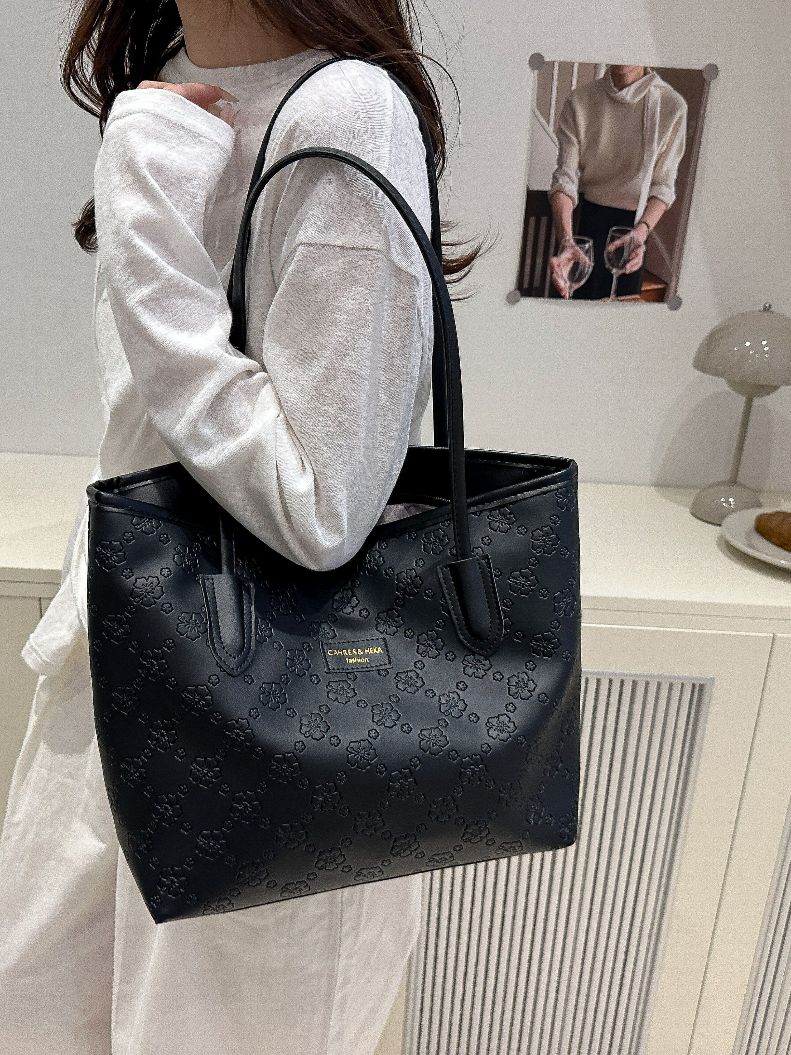 Black Floral Print Shoulder Bag
