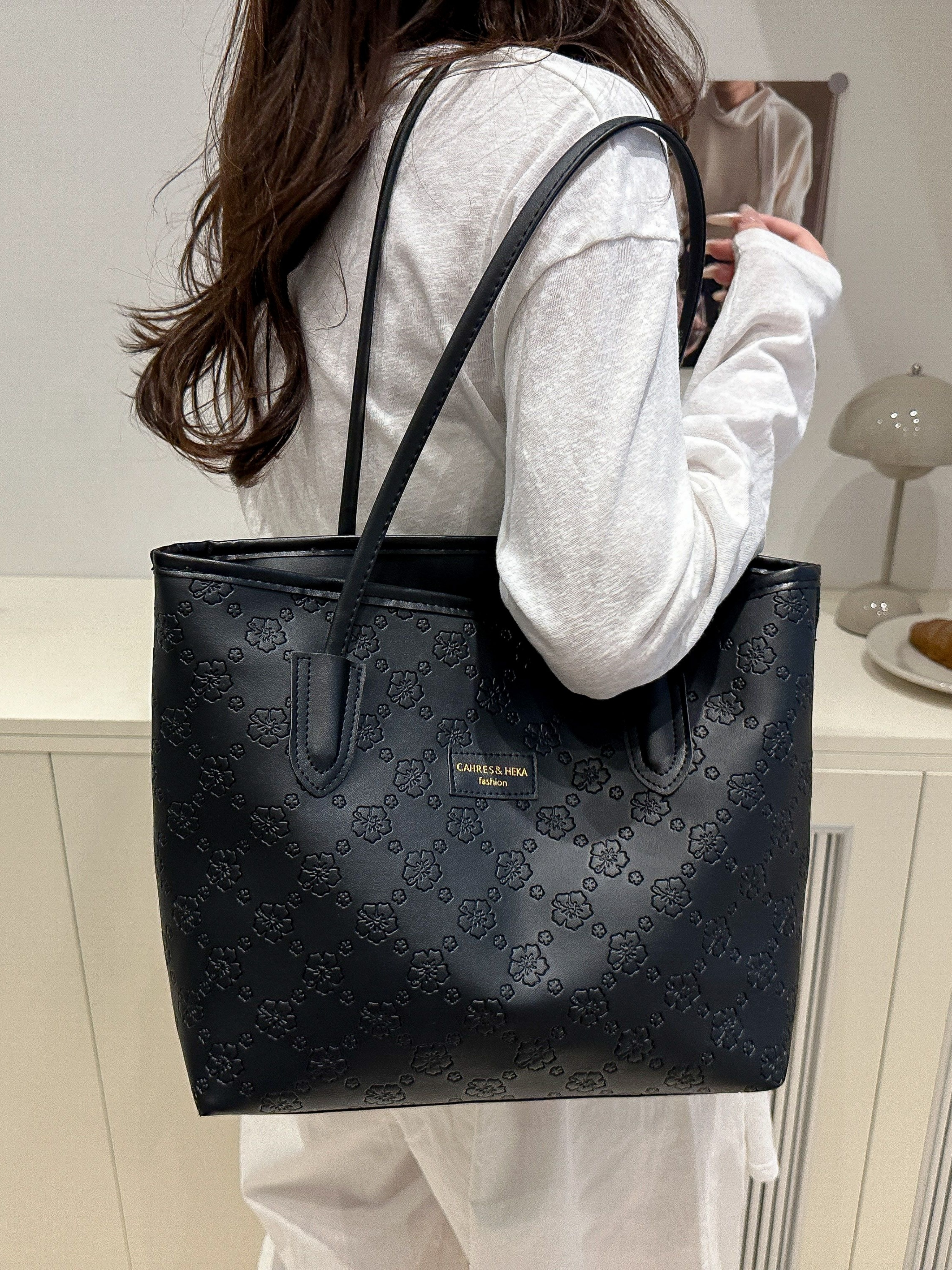Black Floral Print Shoulder Bag