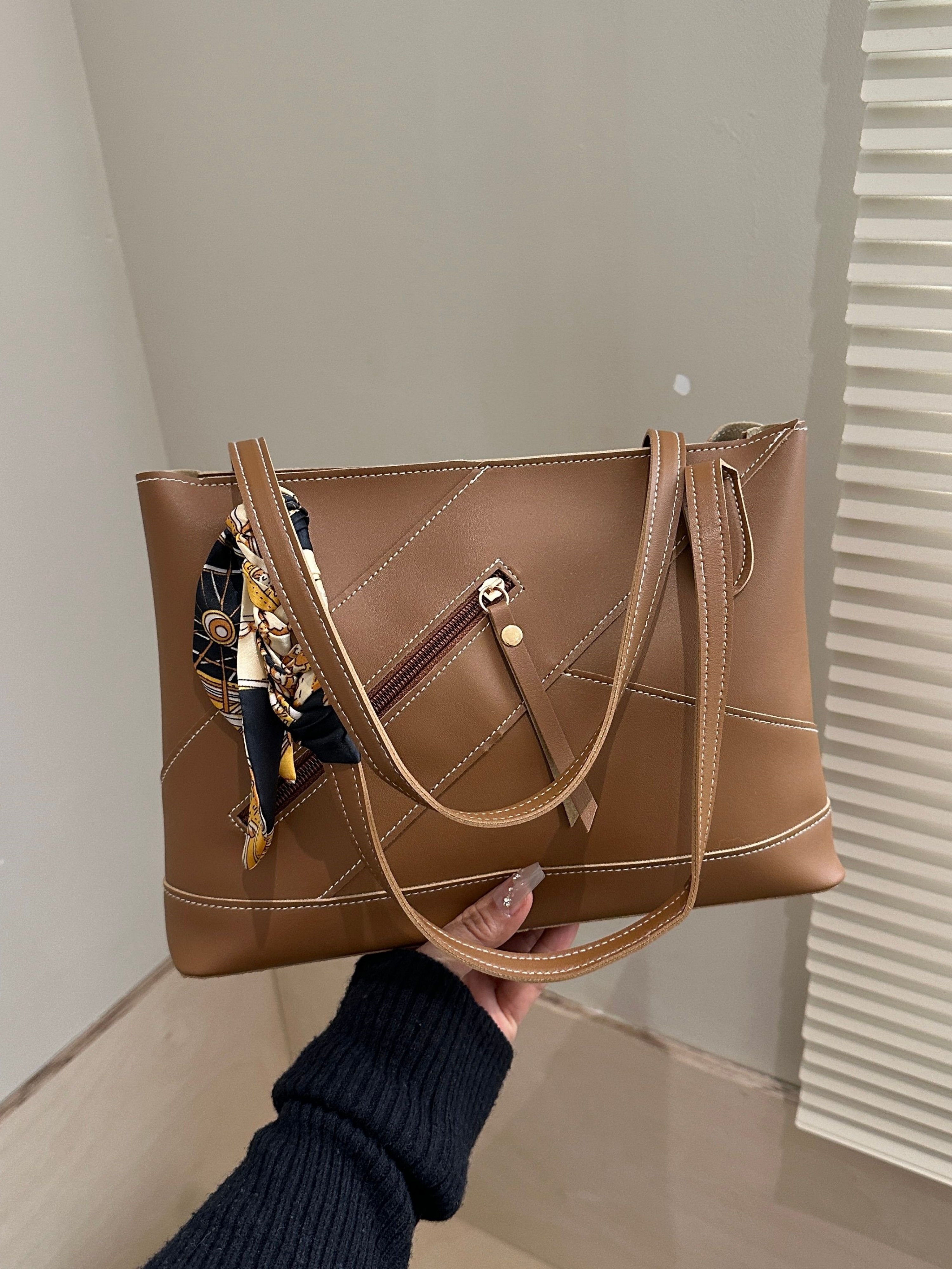 Brown Faux Leather Shoulder Bag