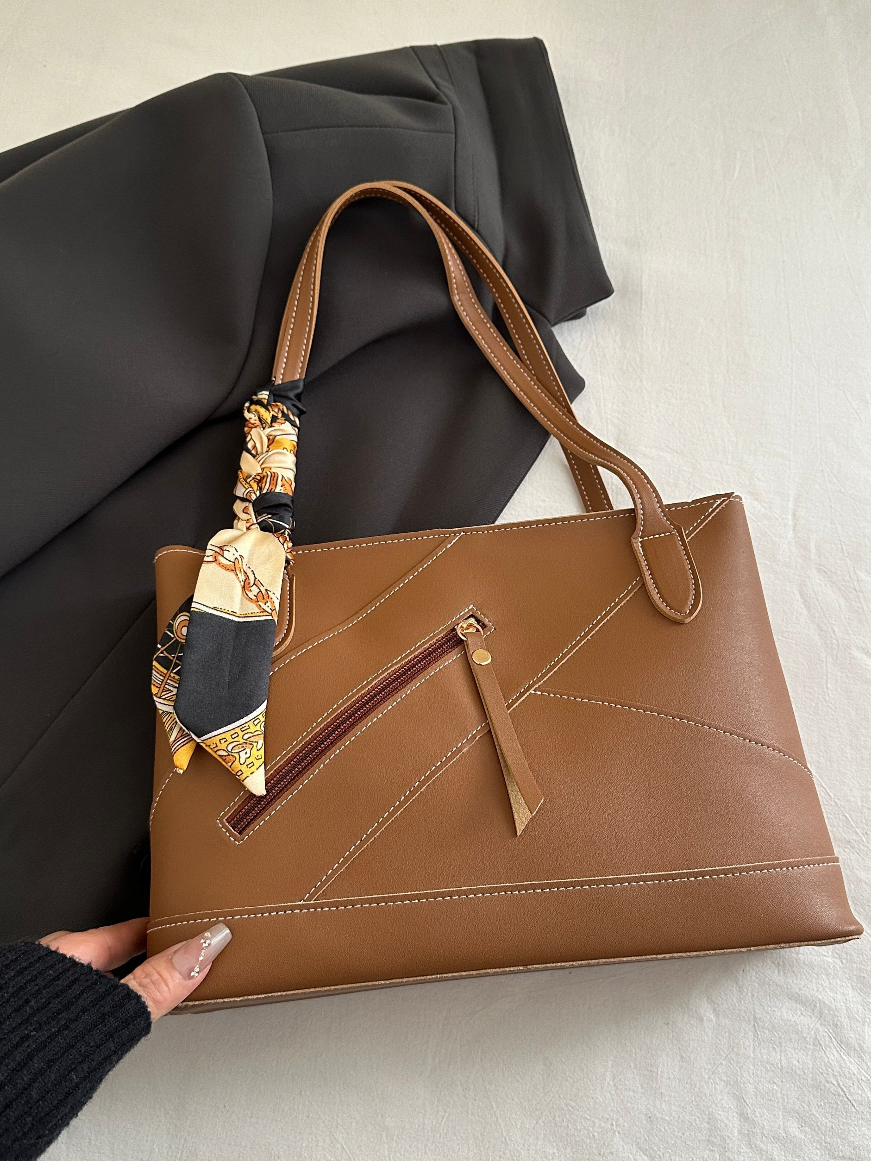 Brown Faux Leather Shoulder Bag