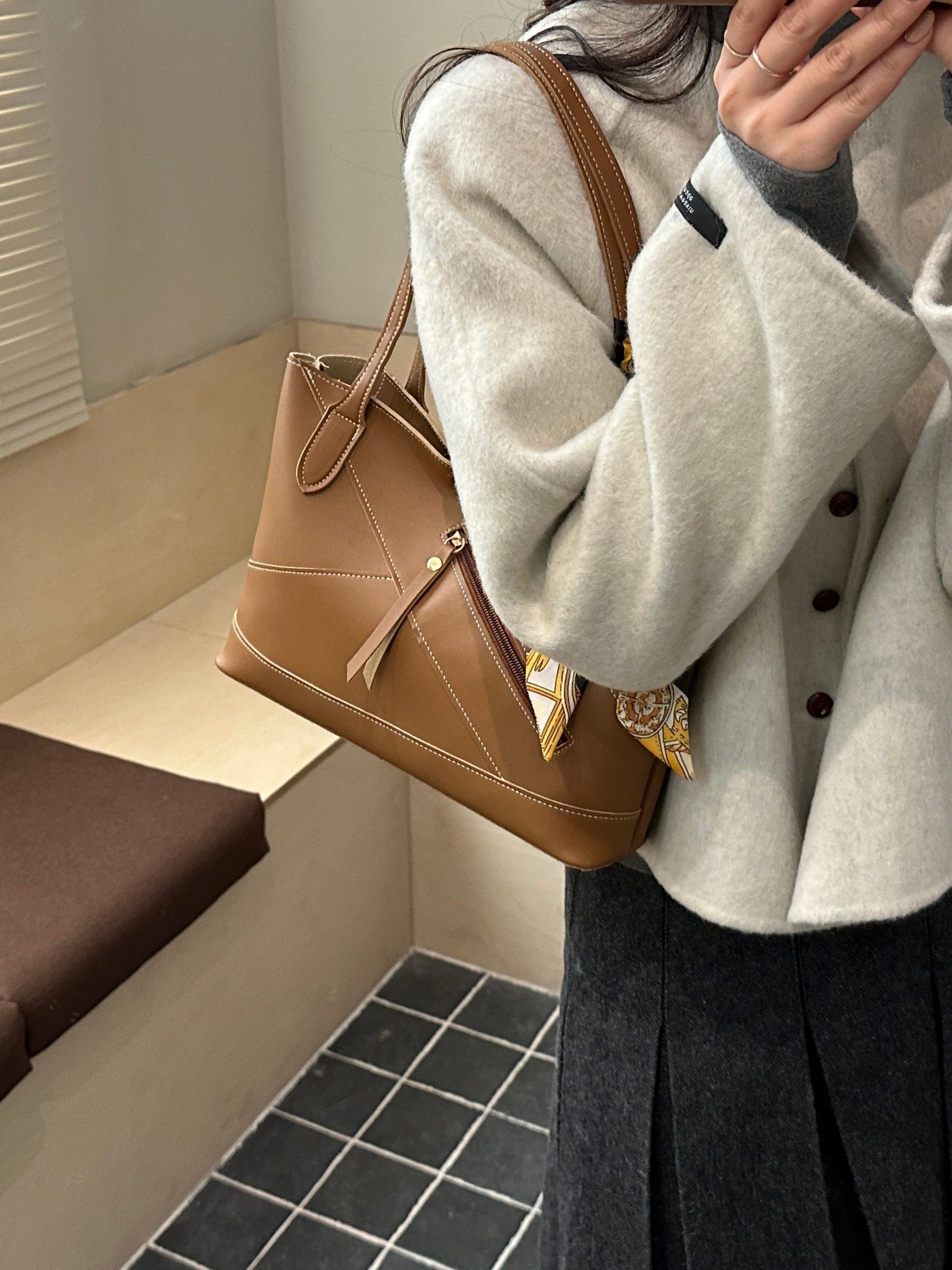 Brown Faux Leather Shoulder Bag