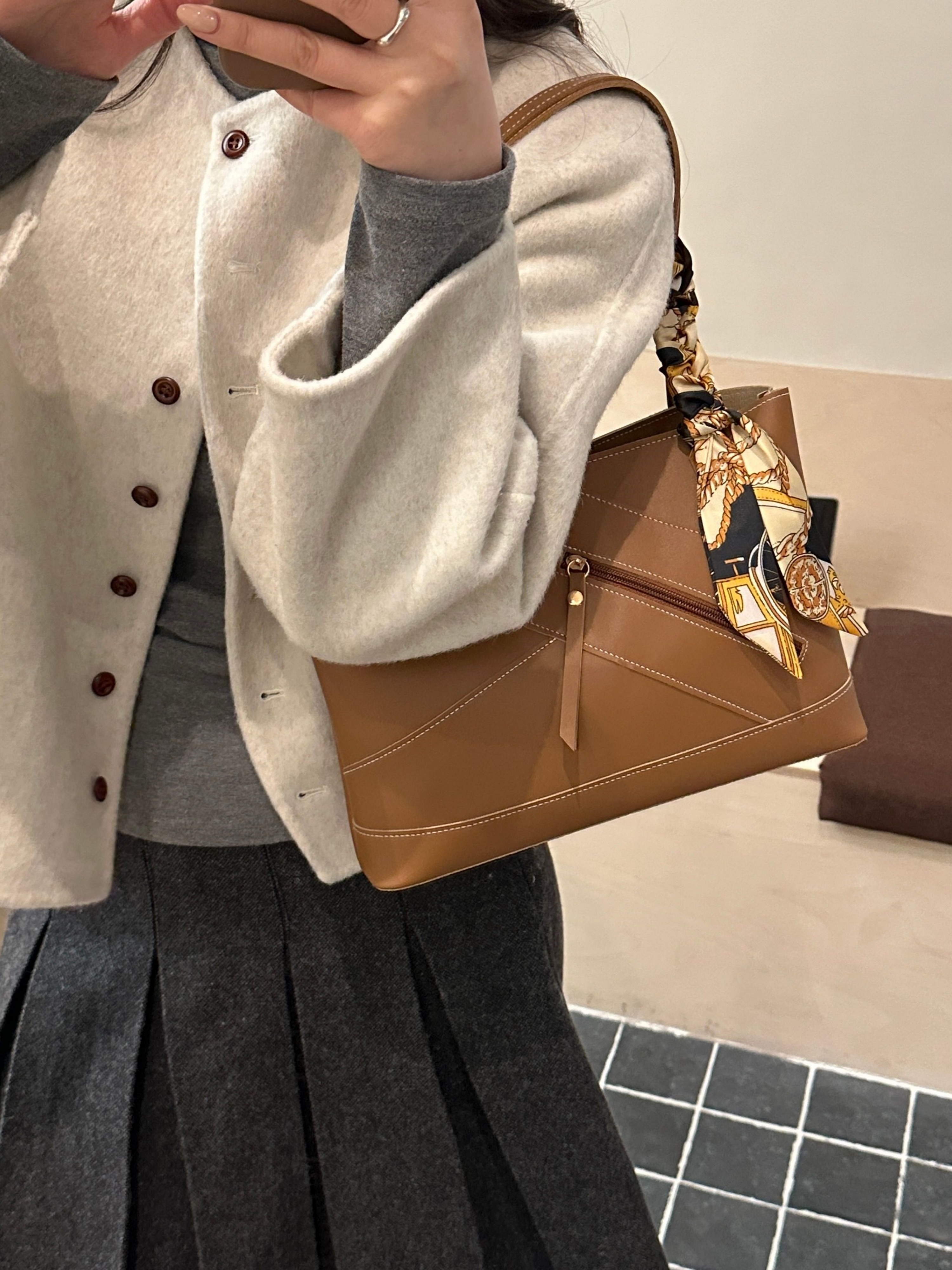 Brown Faux Leather Shoulder Bag
