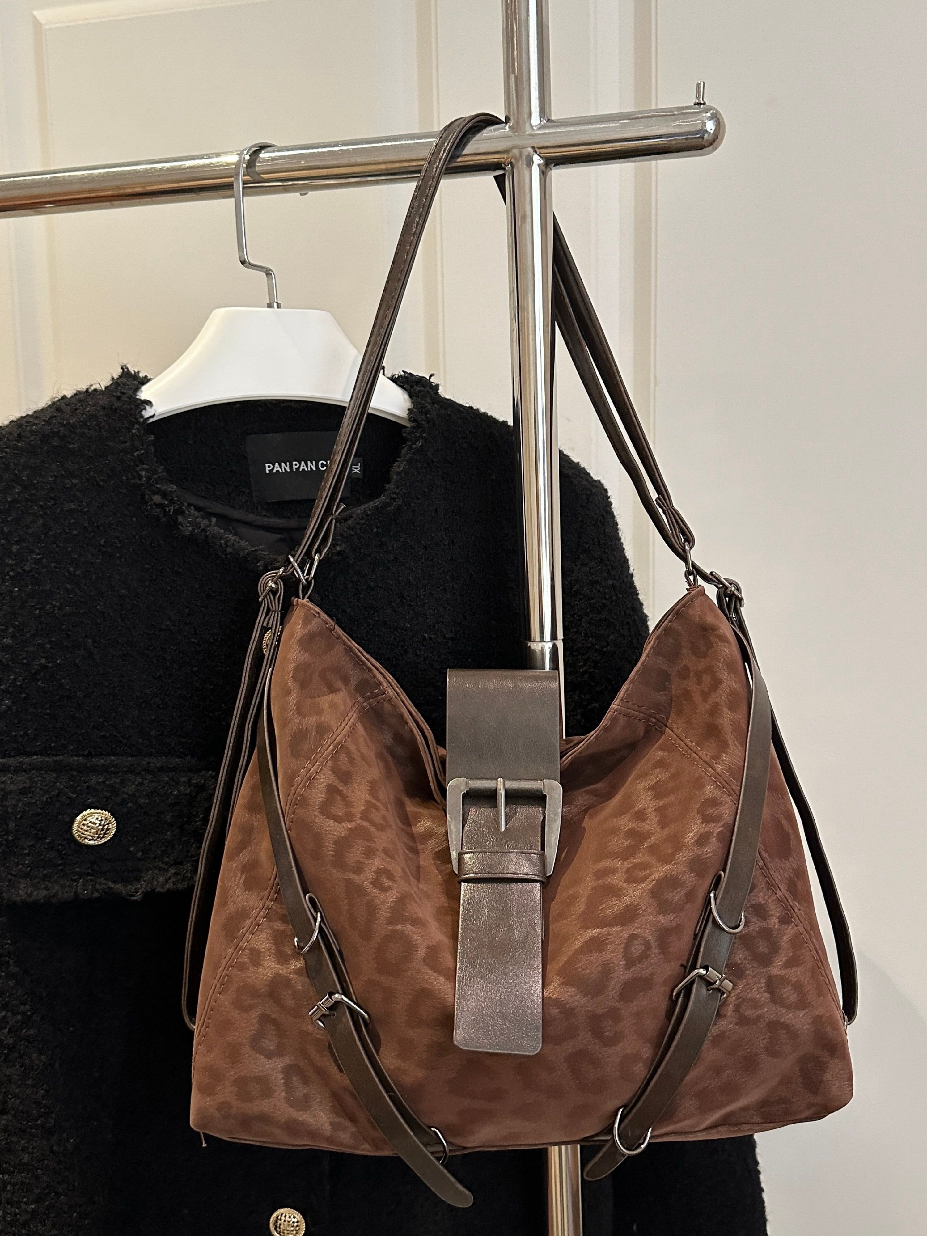 Brown Leopard Print Shoulder Bag