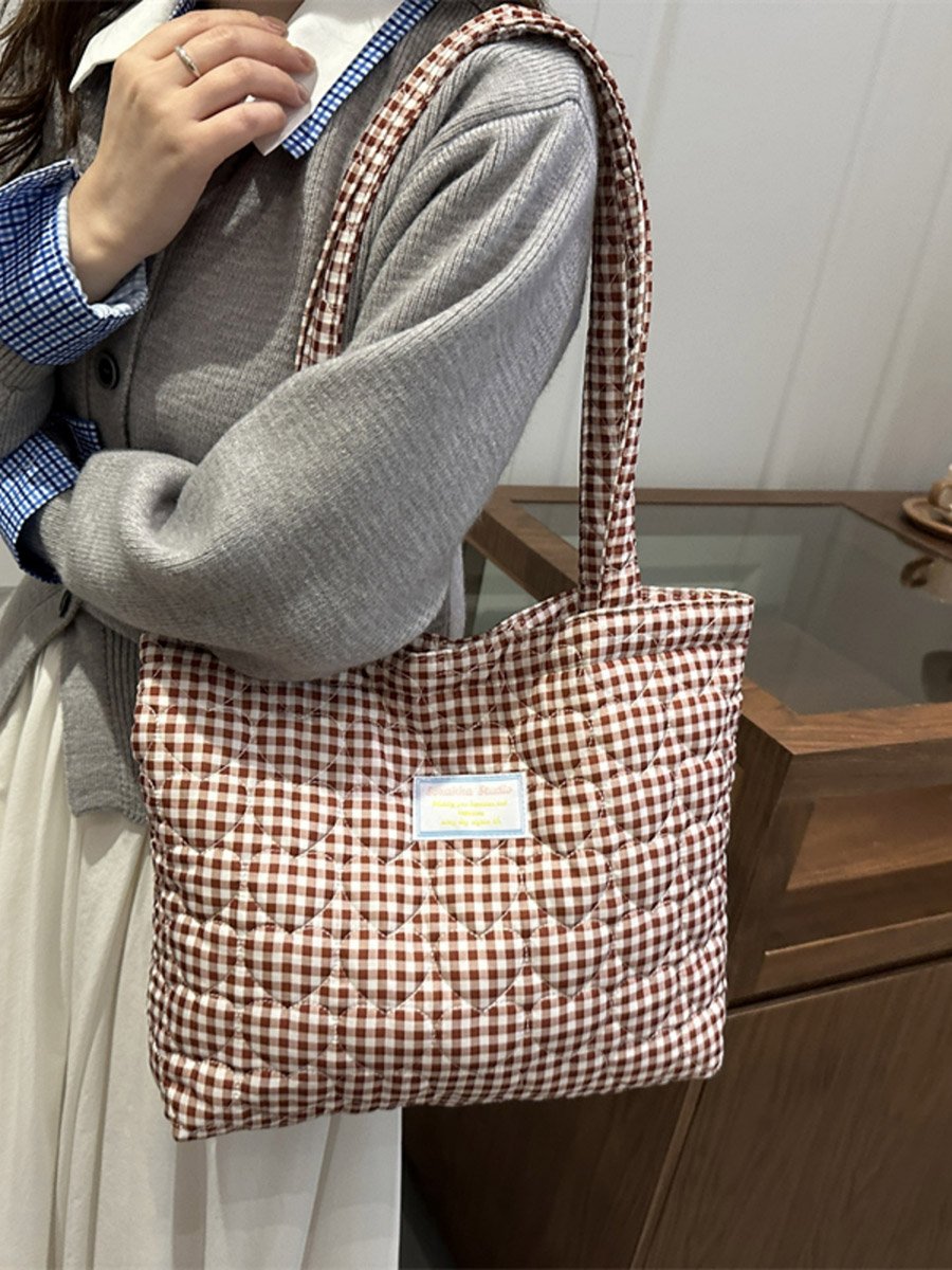 Red Gingham Quilted Shoulder Bag