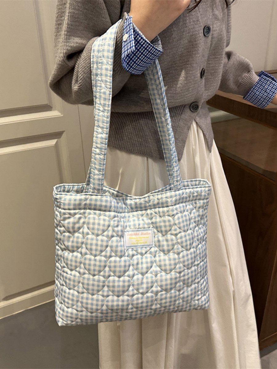Blue Gingham Quilted Shoulder Bag