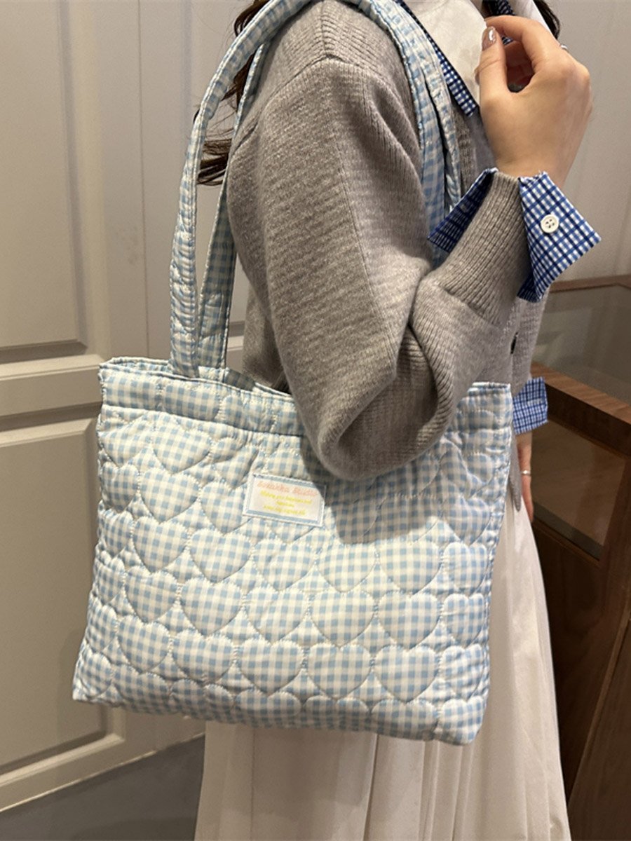 Blue Gingham Quilted Shoulder Bag