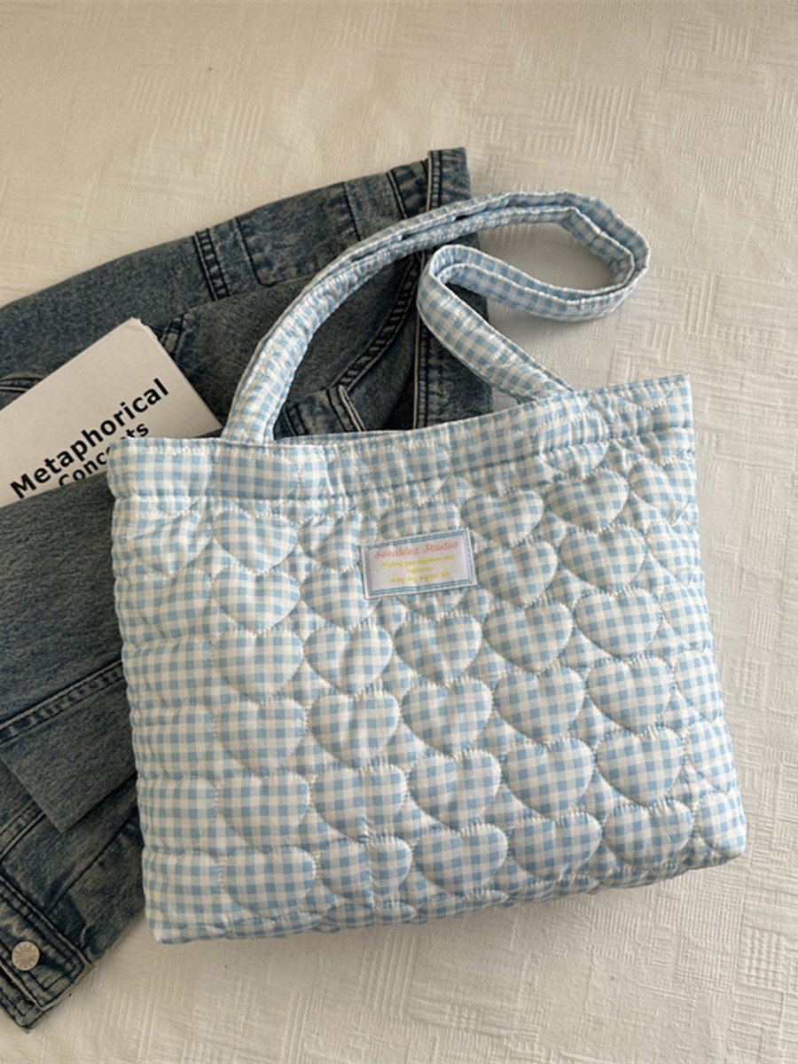Blue Gingham Quilted Shoulder Bag