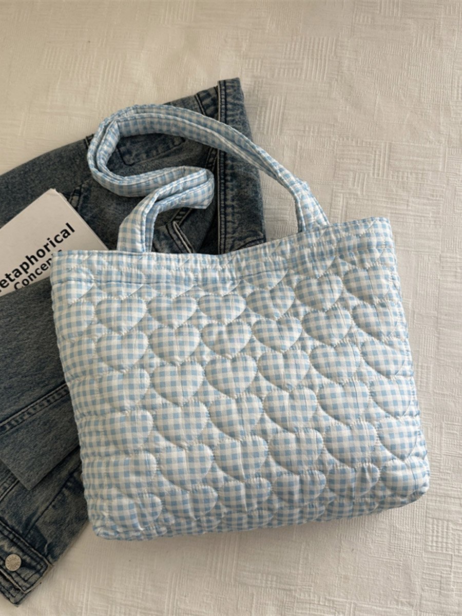 Blue Gingham Quilted Shoulder Bag