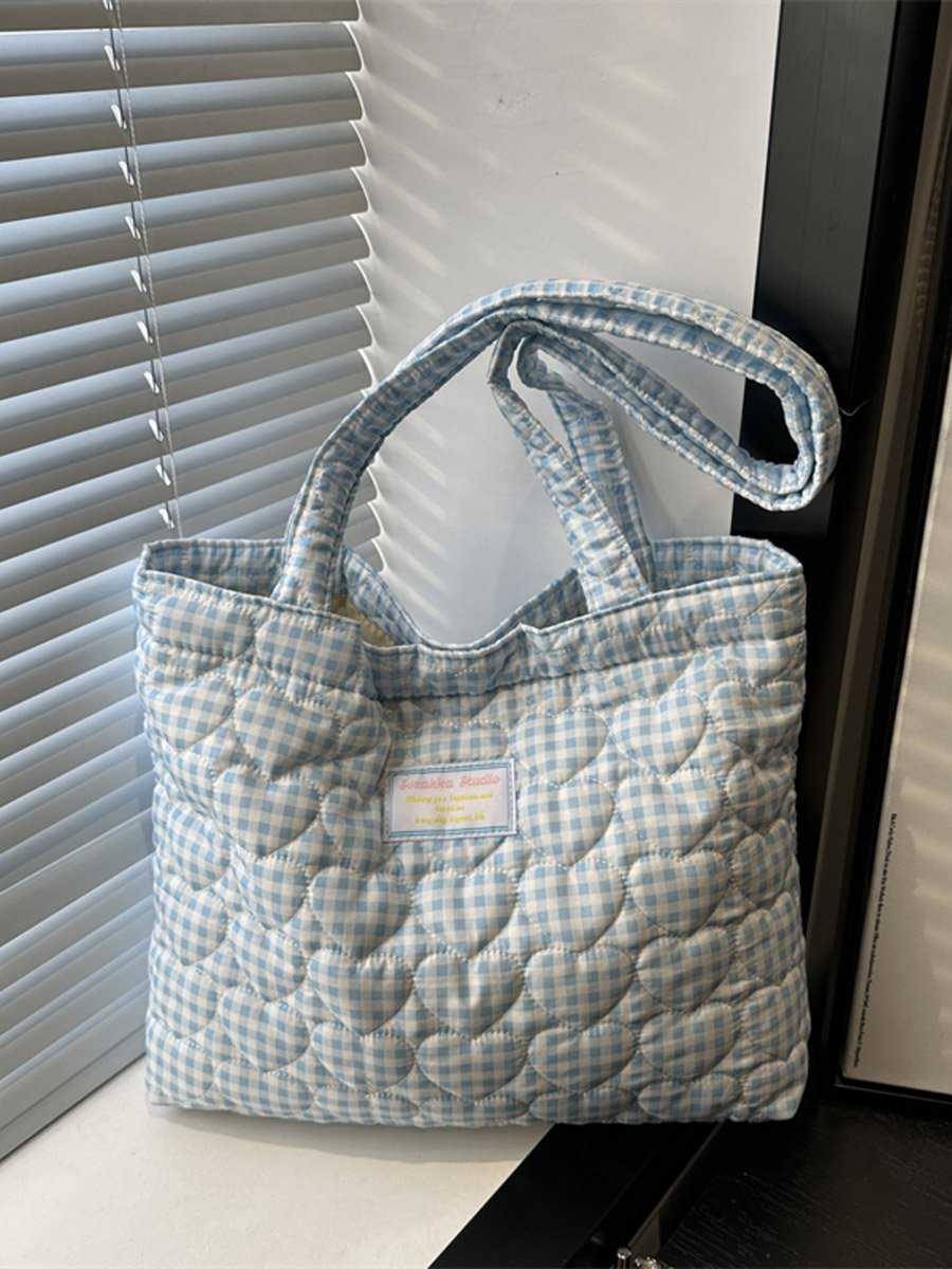 Blue Gingham Quilted Shoulder Bag