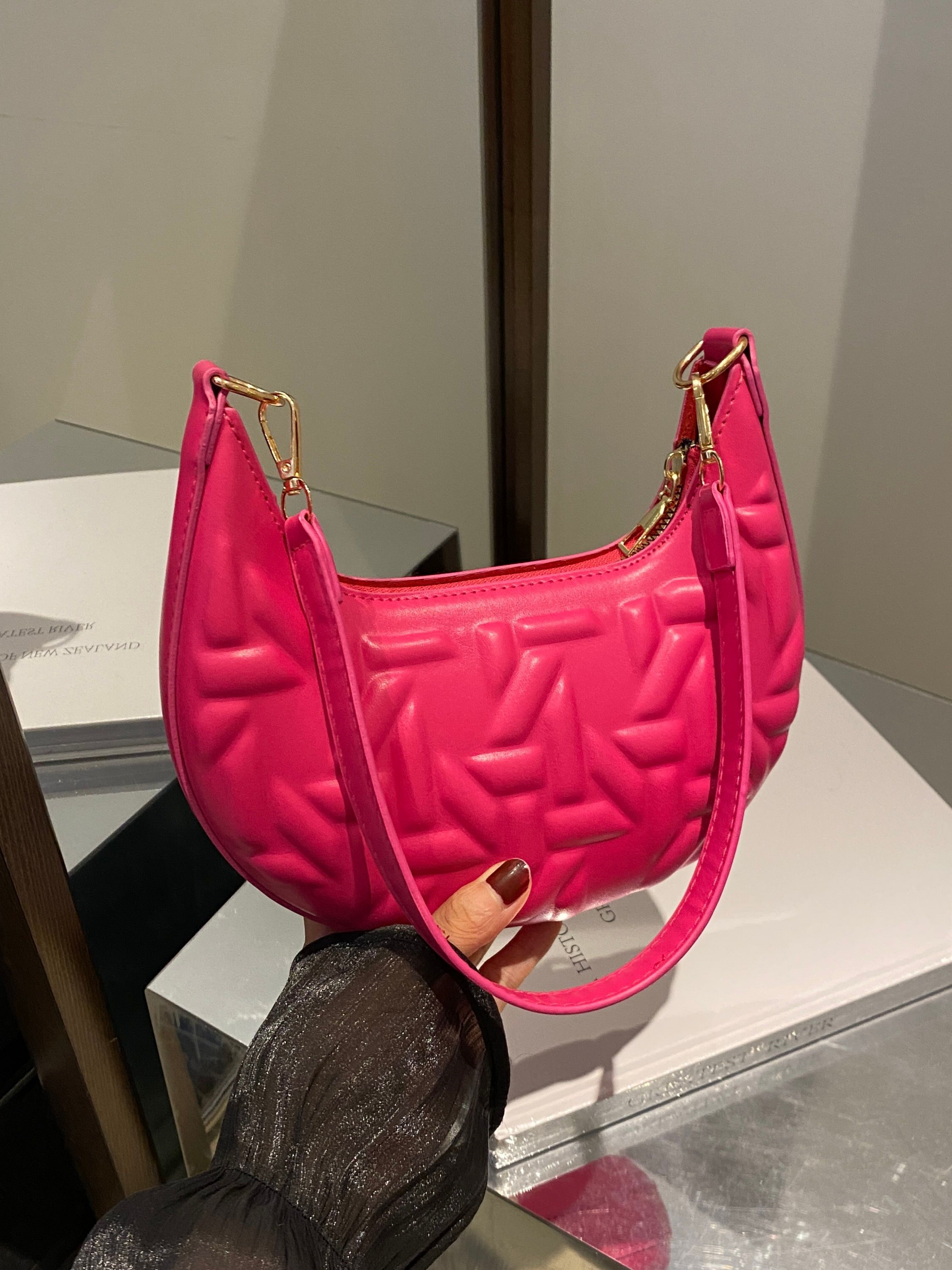 Hot Pink Quilted Crescent Bag