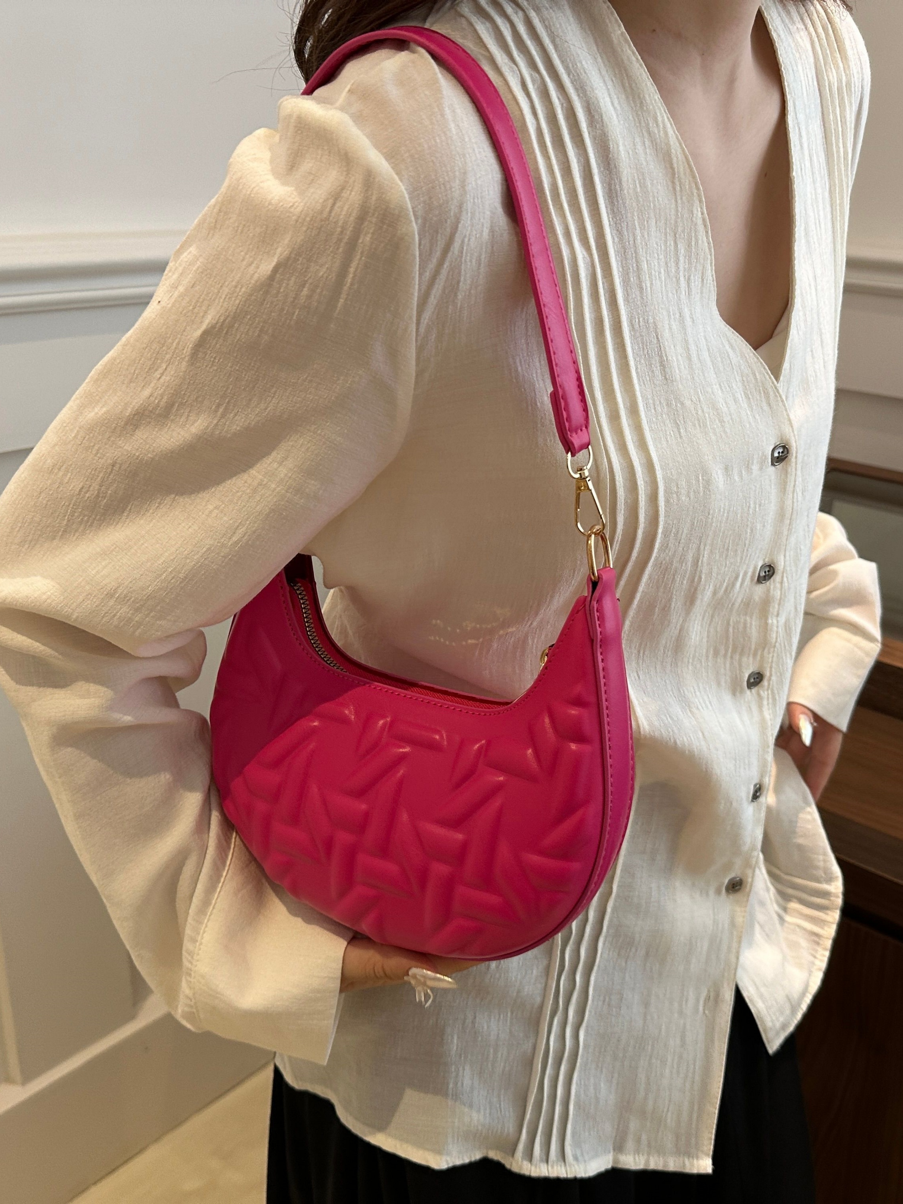 Hot Pink Quilted Crescent Bag