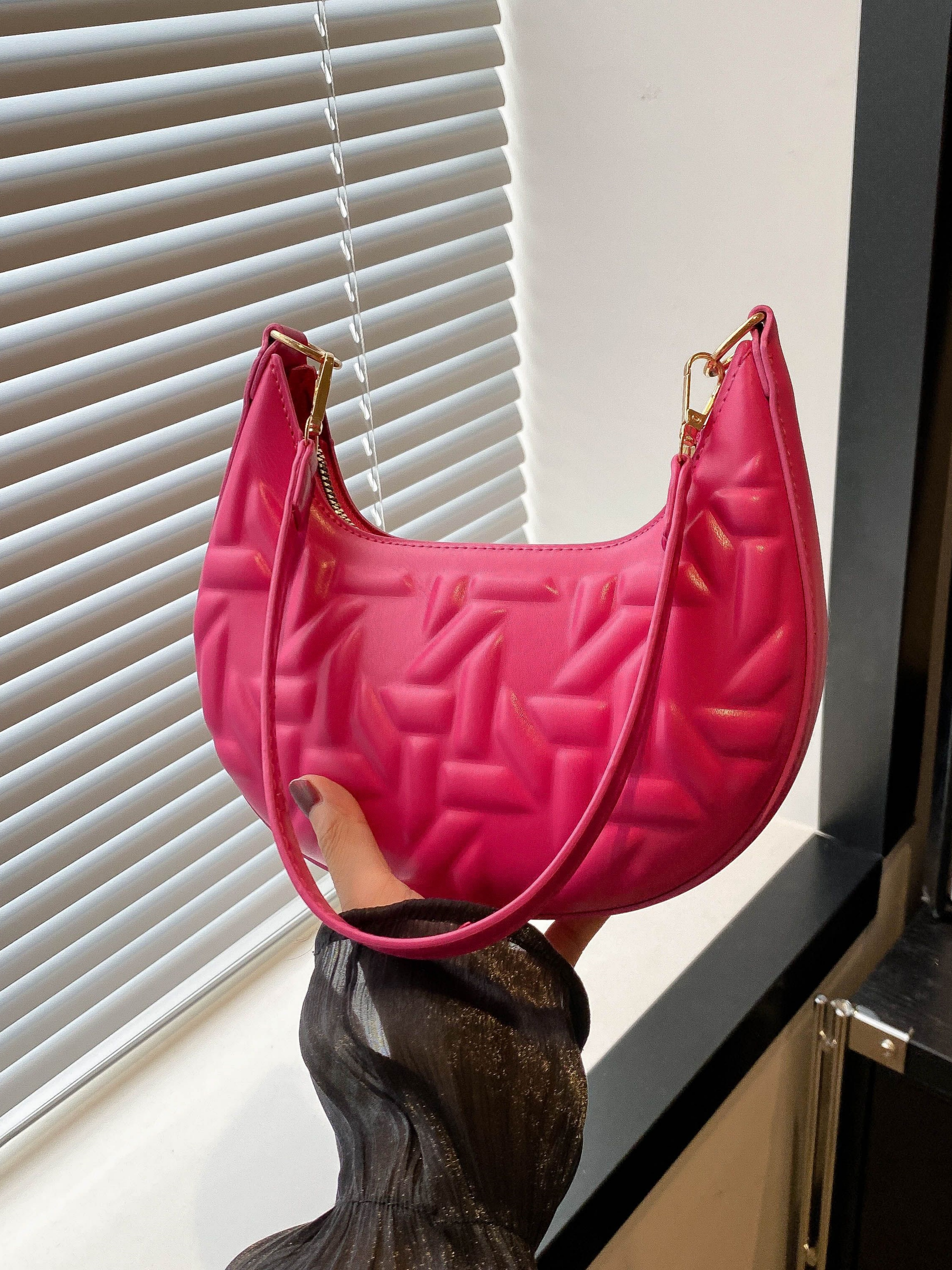 Hot Pink Quilted Crescent Bag
