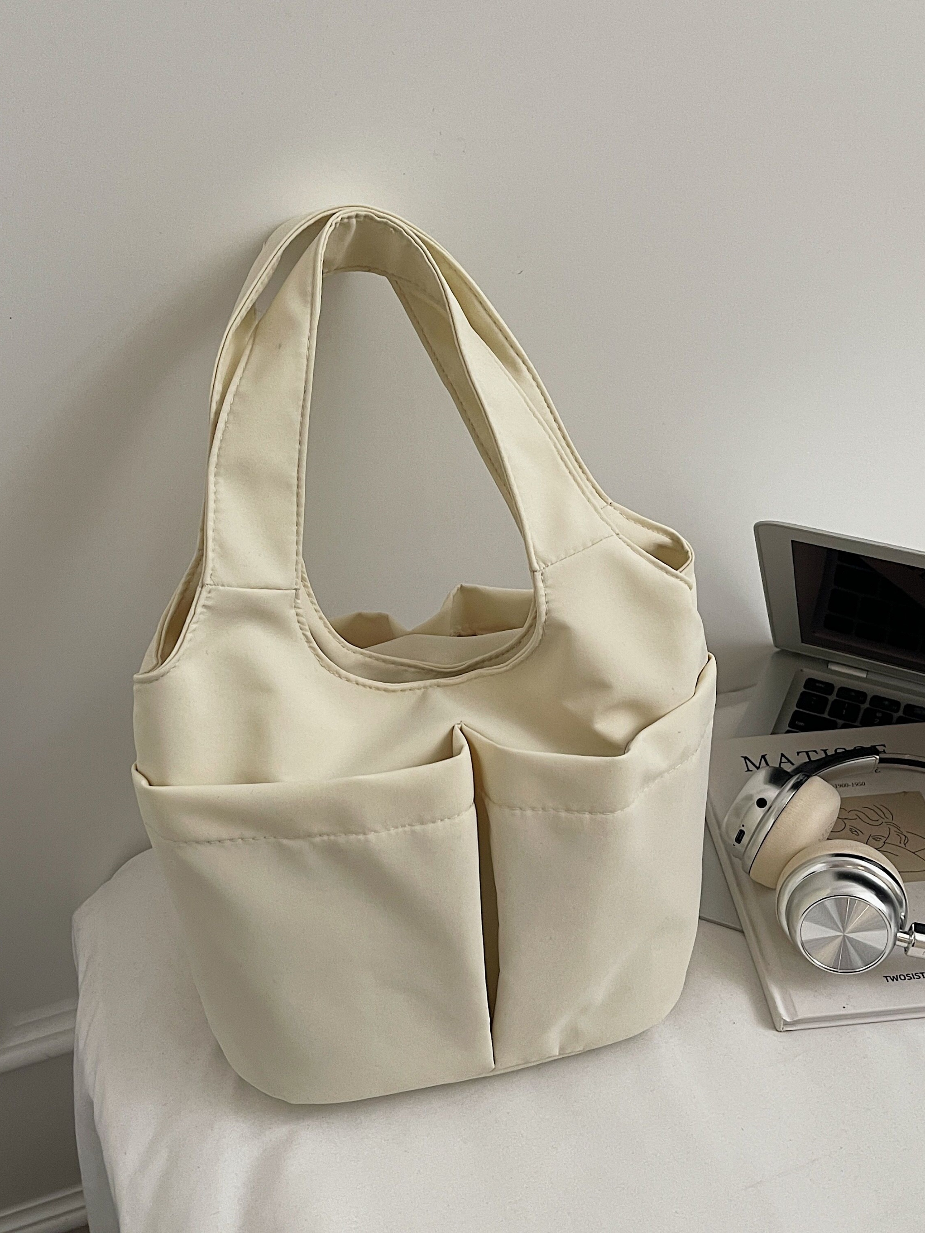 White Shoulder Bag with Button Closure