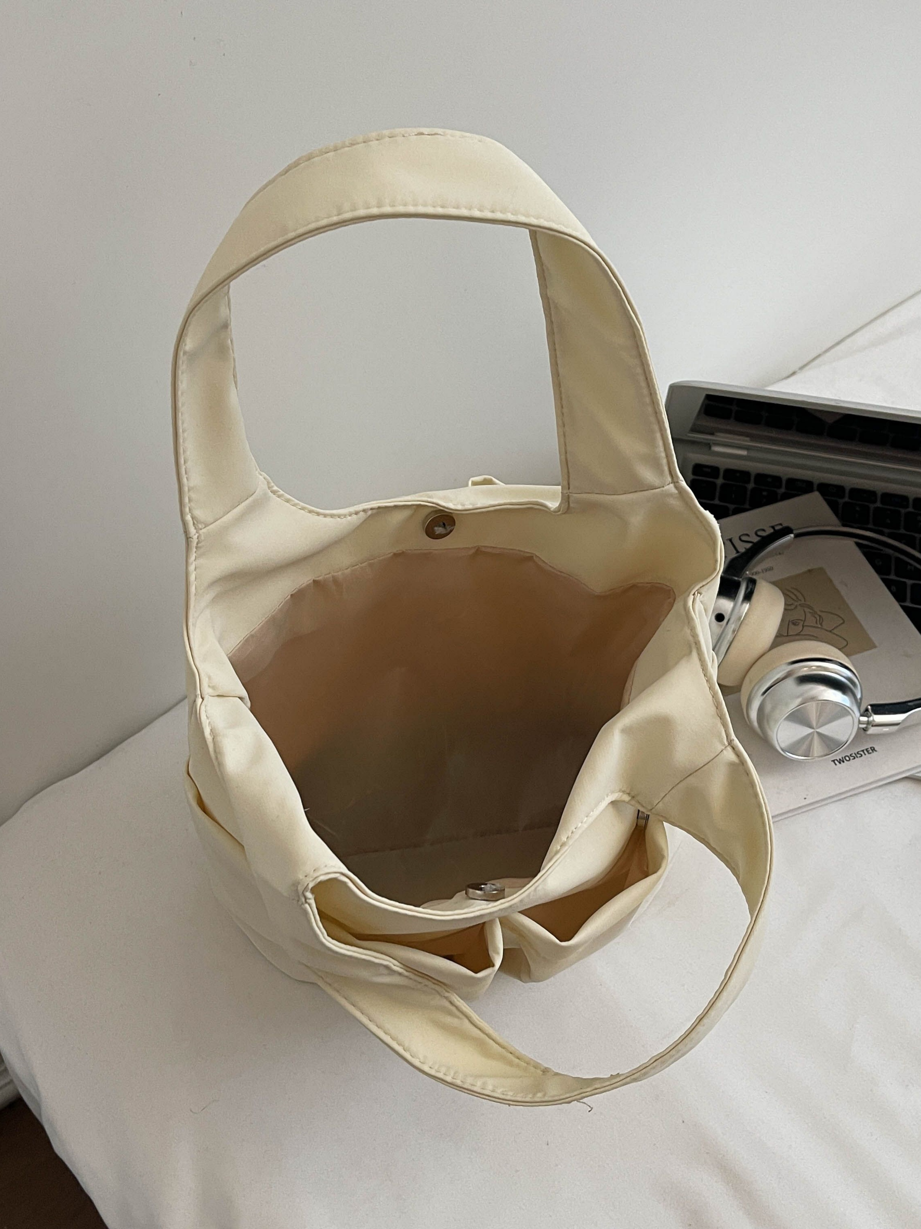 White Shoulder Bag with Button Closure