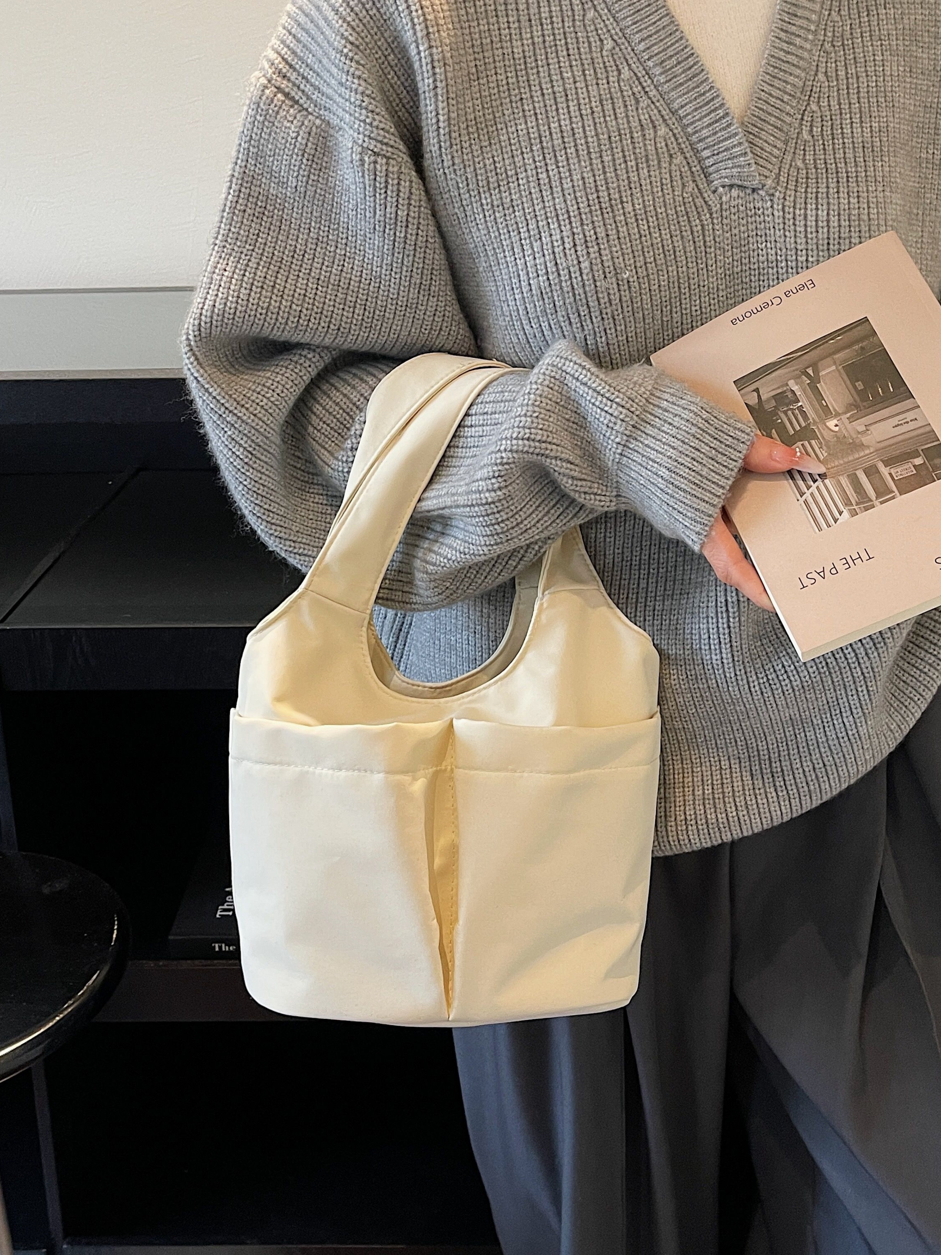 White Shoulder Bag with Button Closure