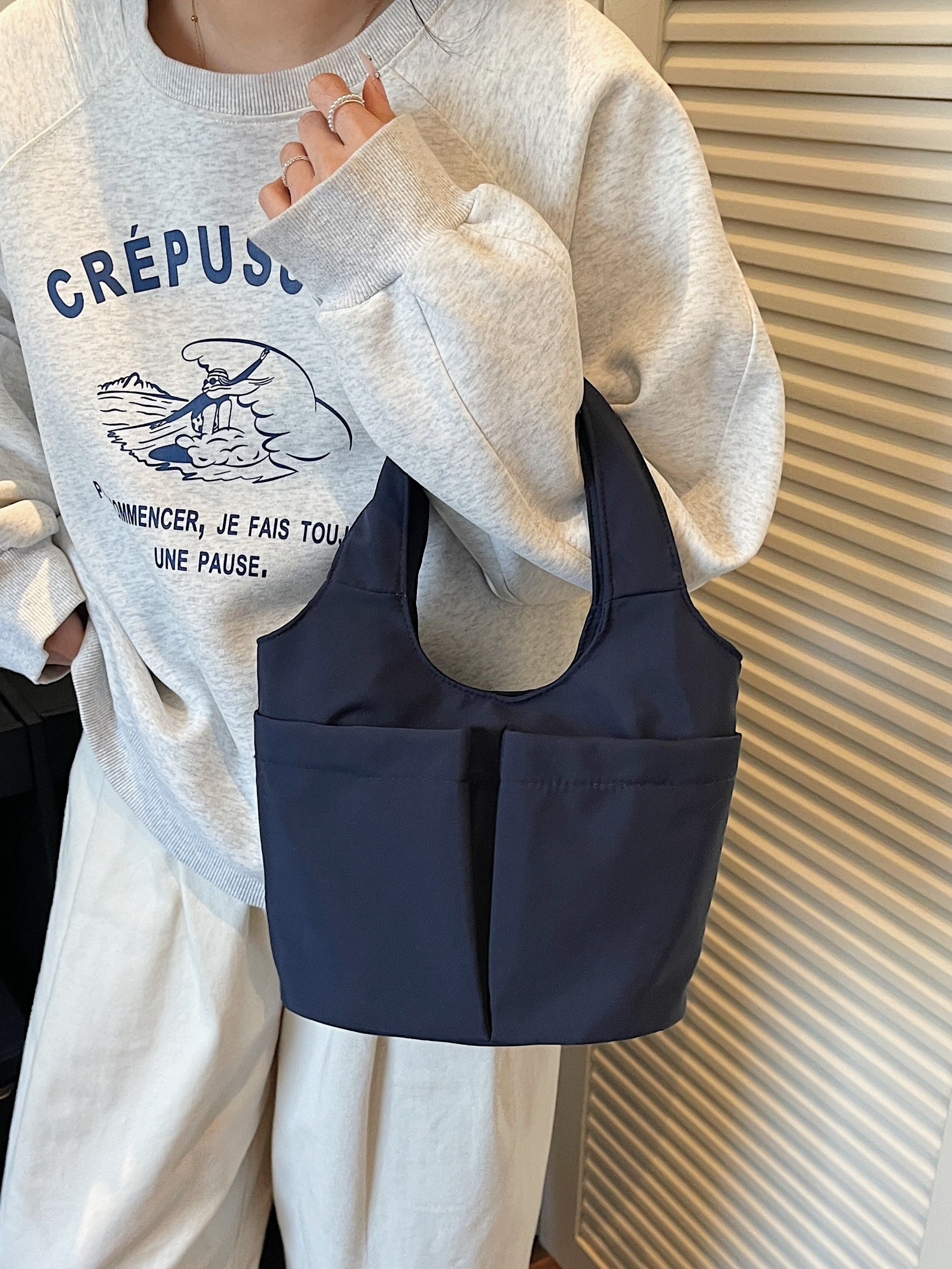Blue Shoulder Bag with Button Closure