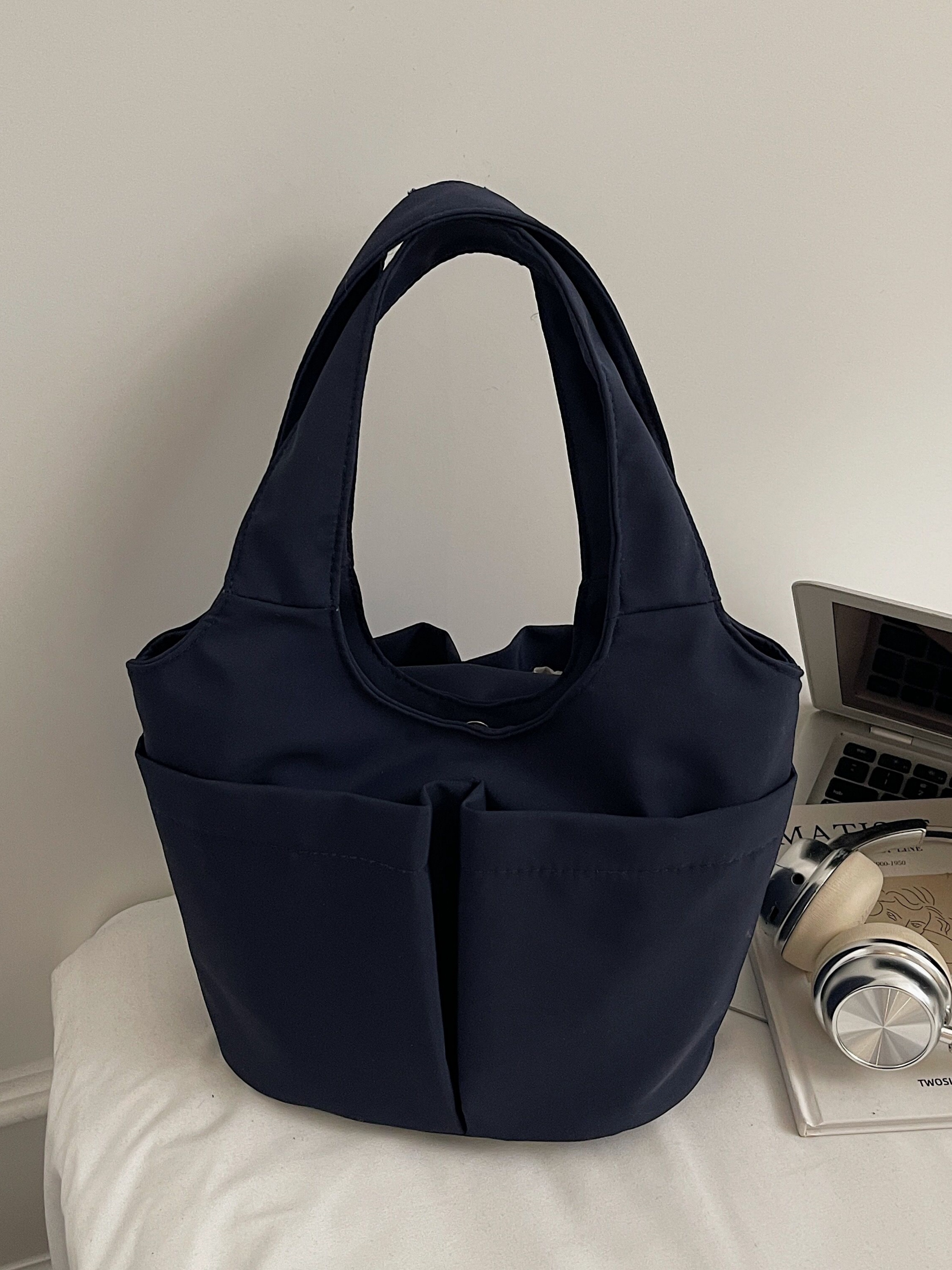 Blue Shoulder Bag with Button Closure