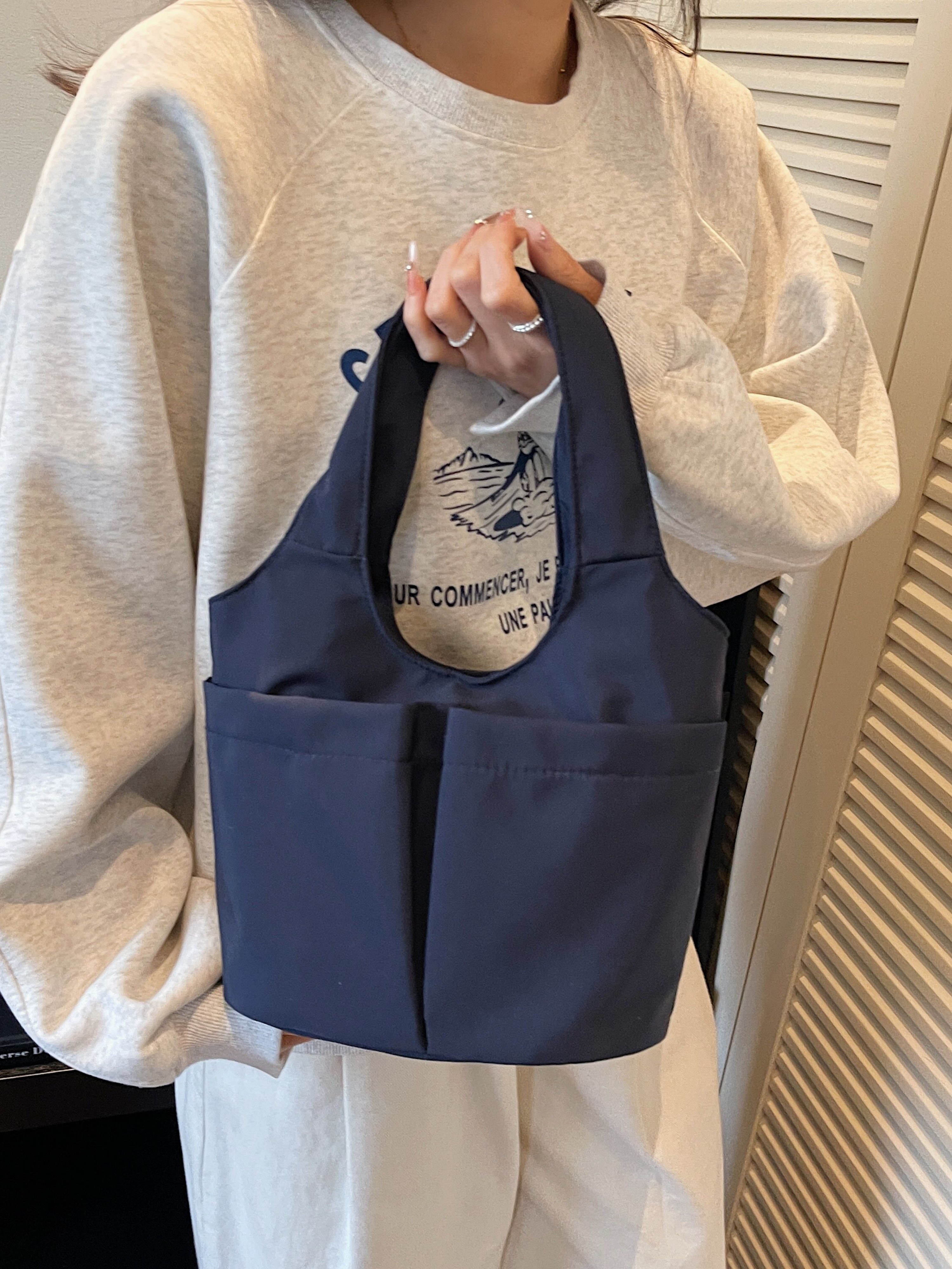 Blue Shoulder Bag with Button Closure