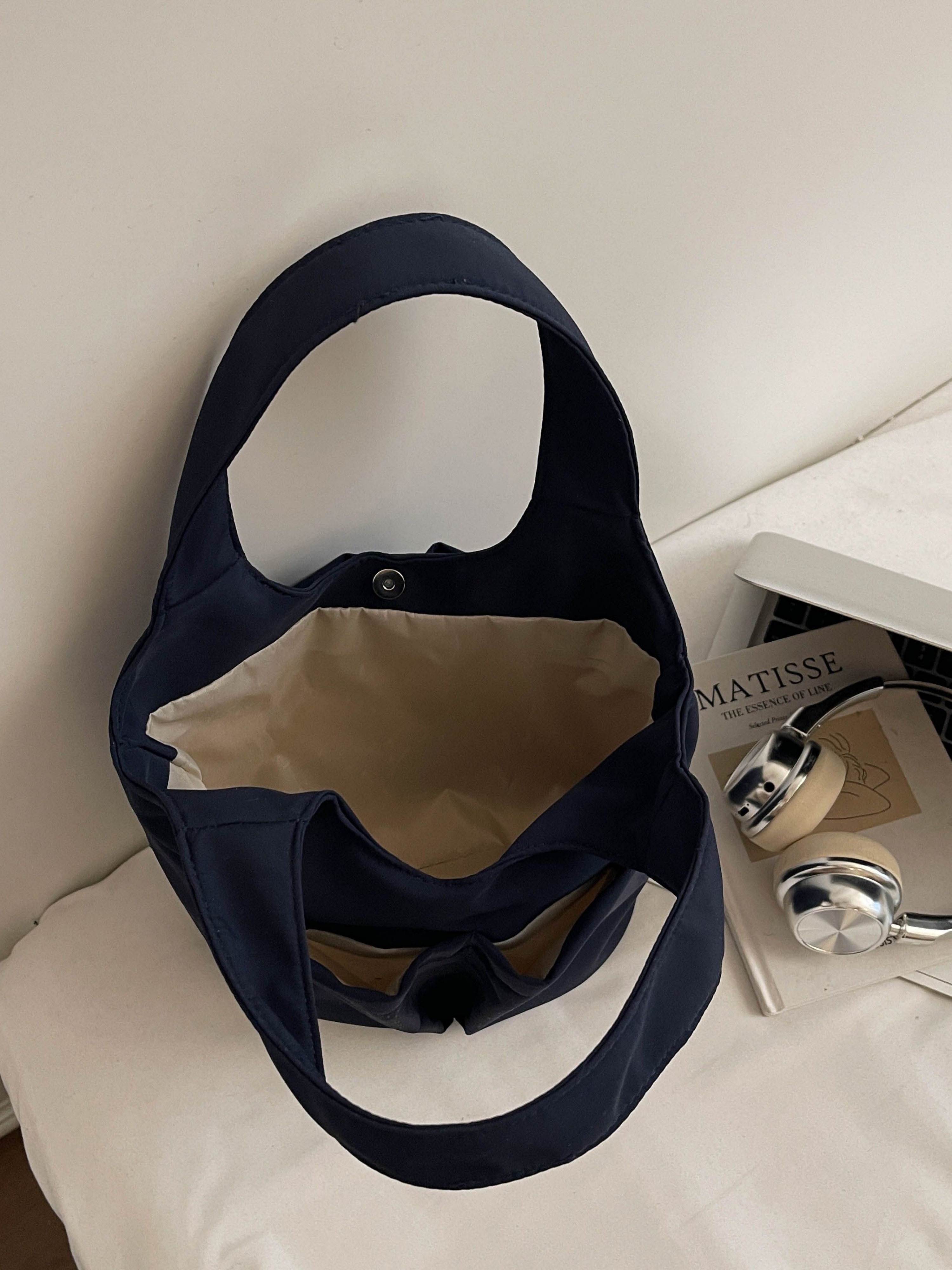 Blue Shoulder Bag with Button Closure