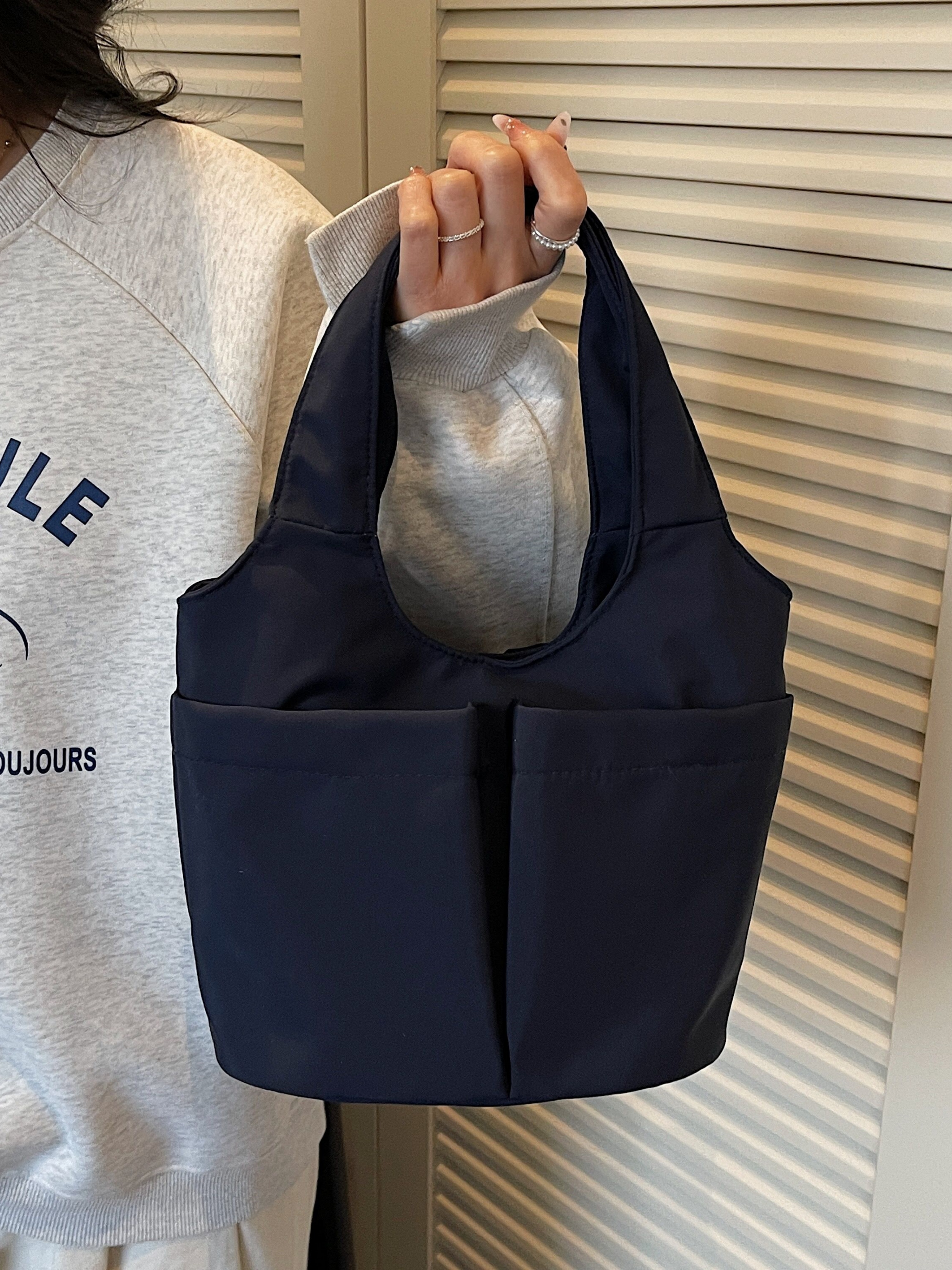 Blue Shoulder Bag with Button Closure