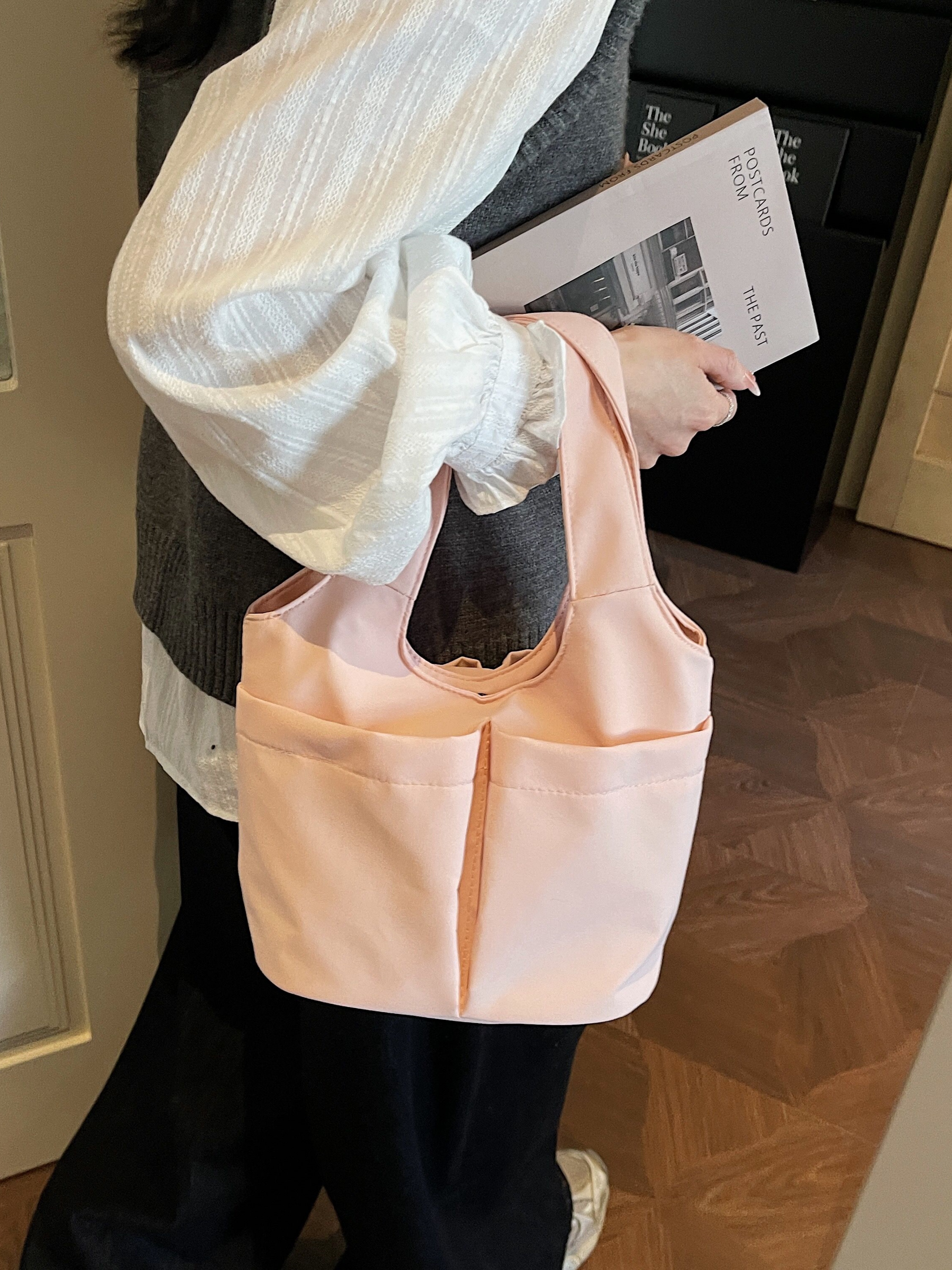 Pink Shoulder Bag with Button Closure