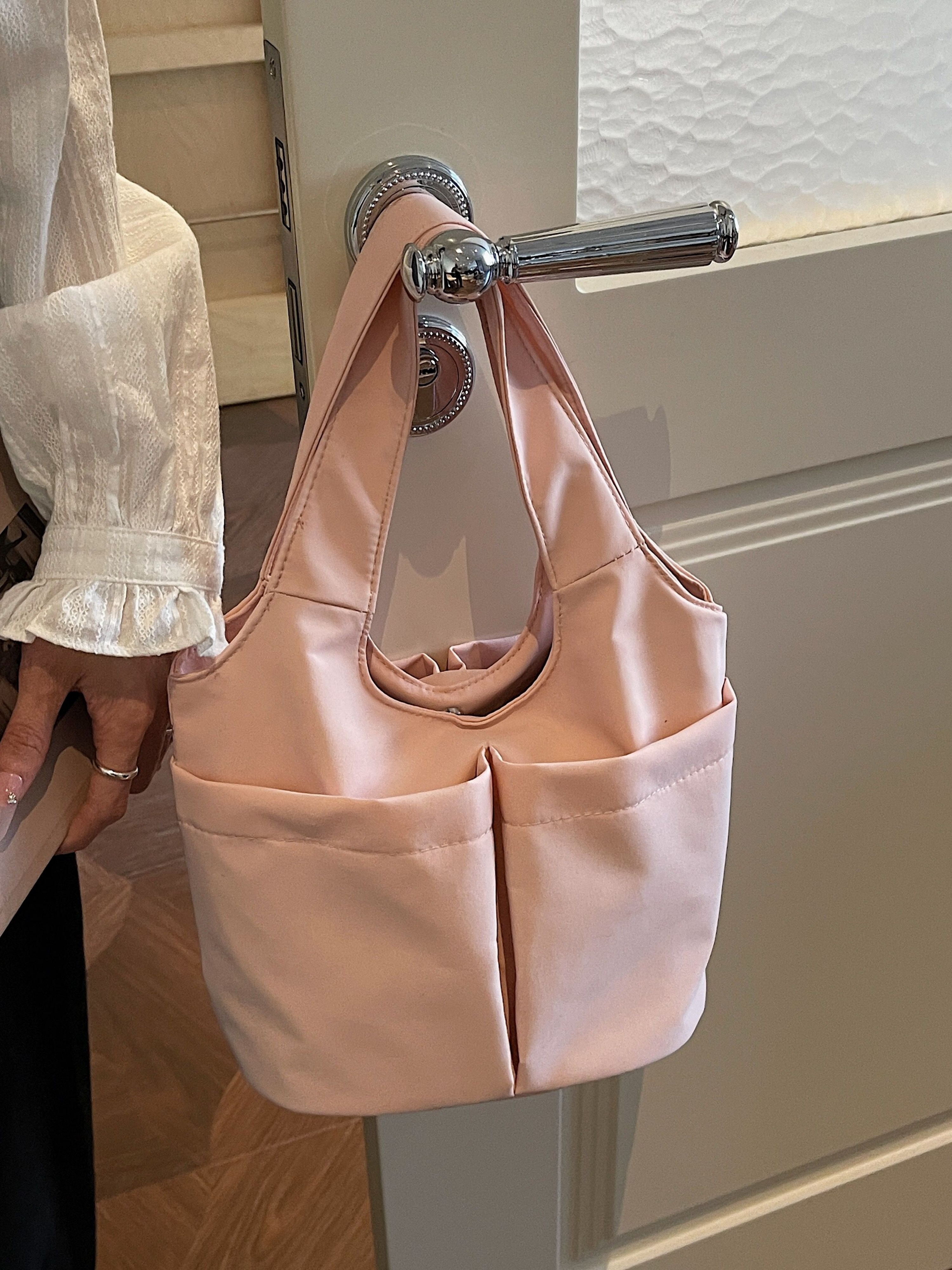 Pink Shoulder Bag with Button Closure