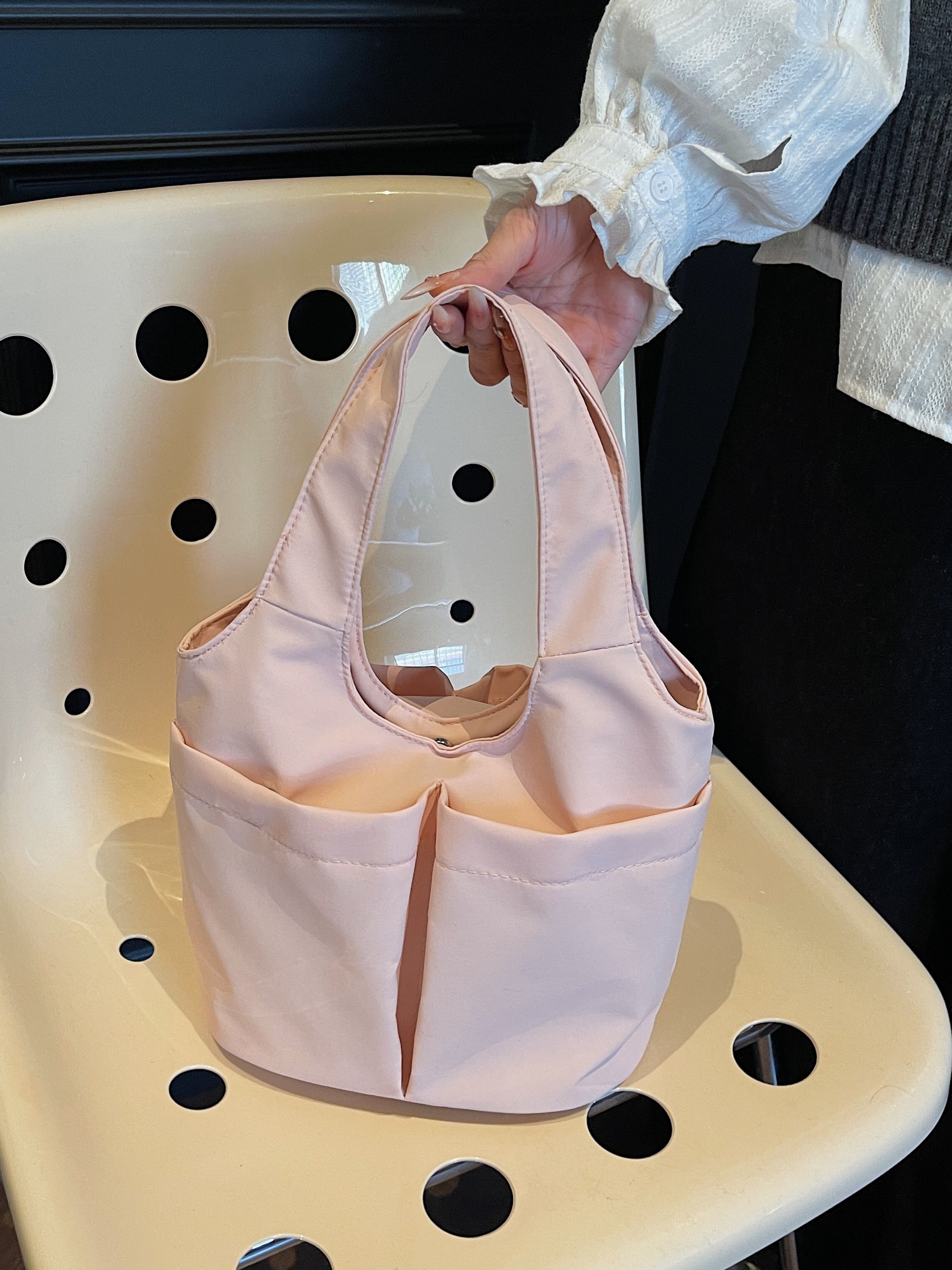 Pink Shoulder Bag with Button Closure