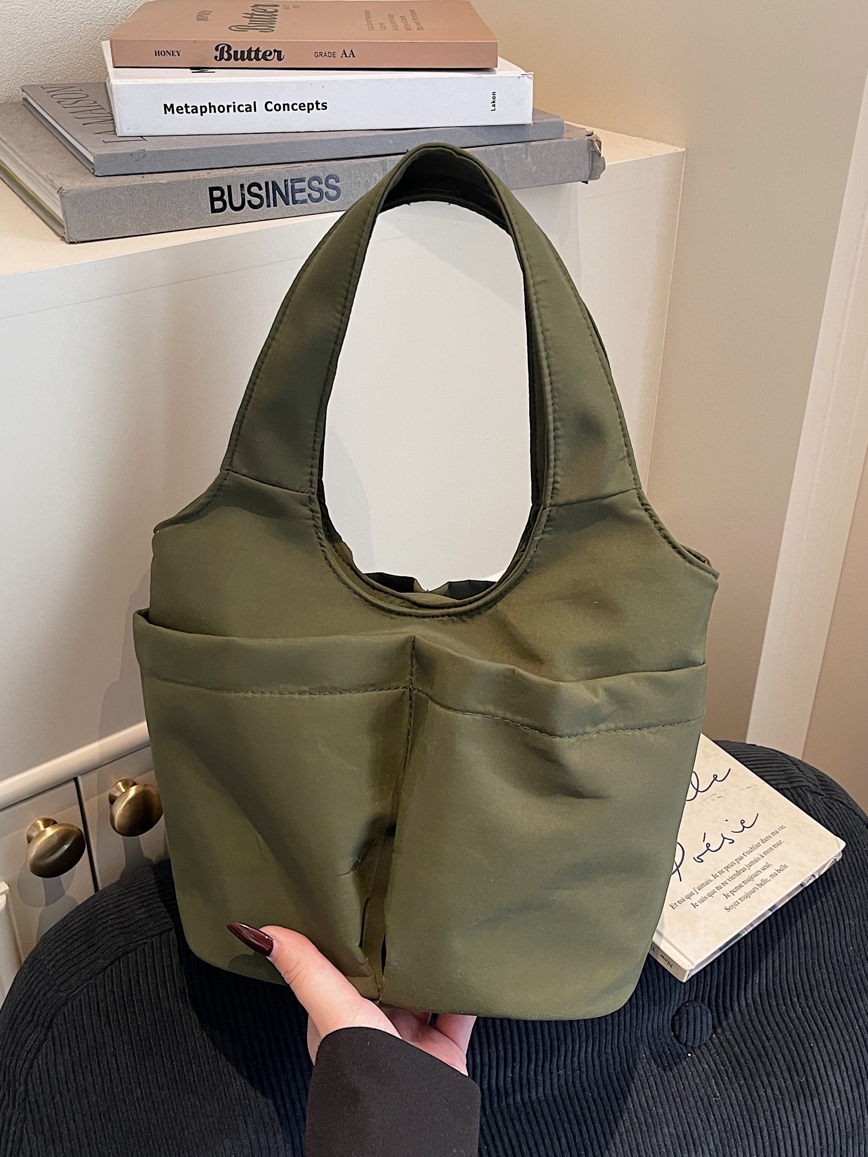 Teal Shoulder Bag with Button Closure