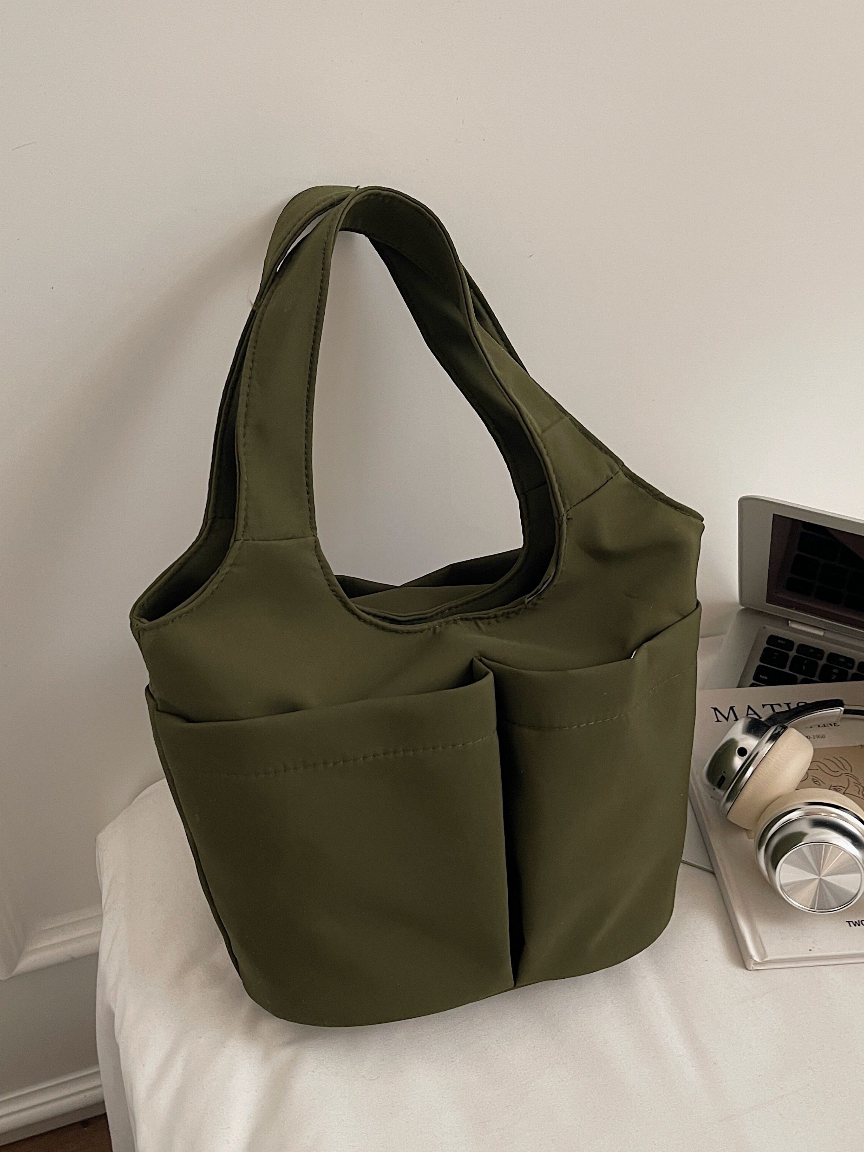 Teal Shoulder Bag with Button Closure